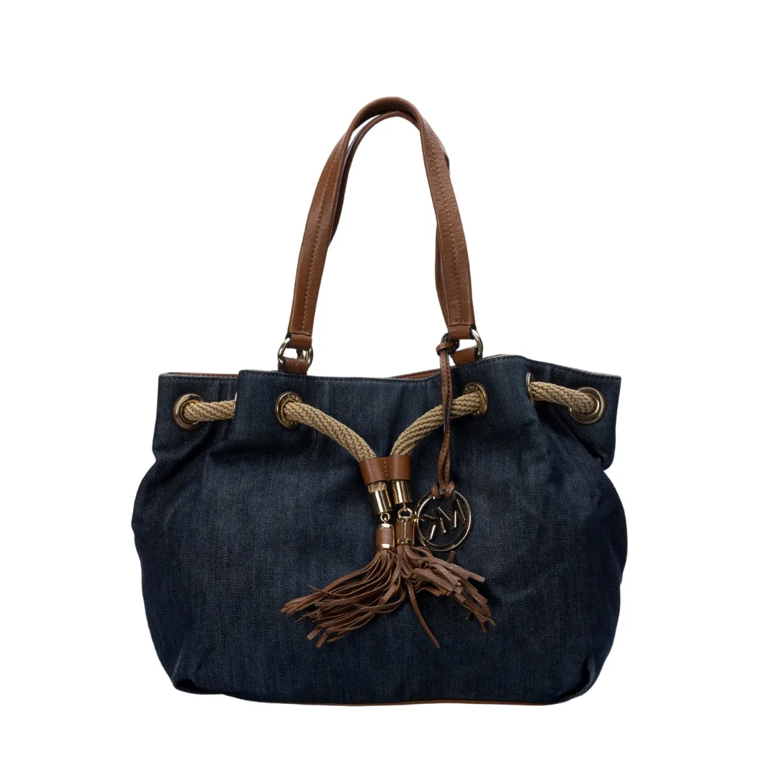 Michael Kors Denim and Leather Marina Drawstring Tote Bag