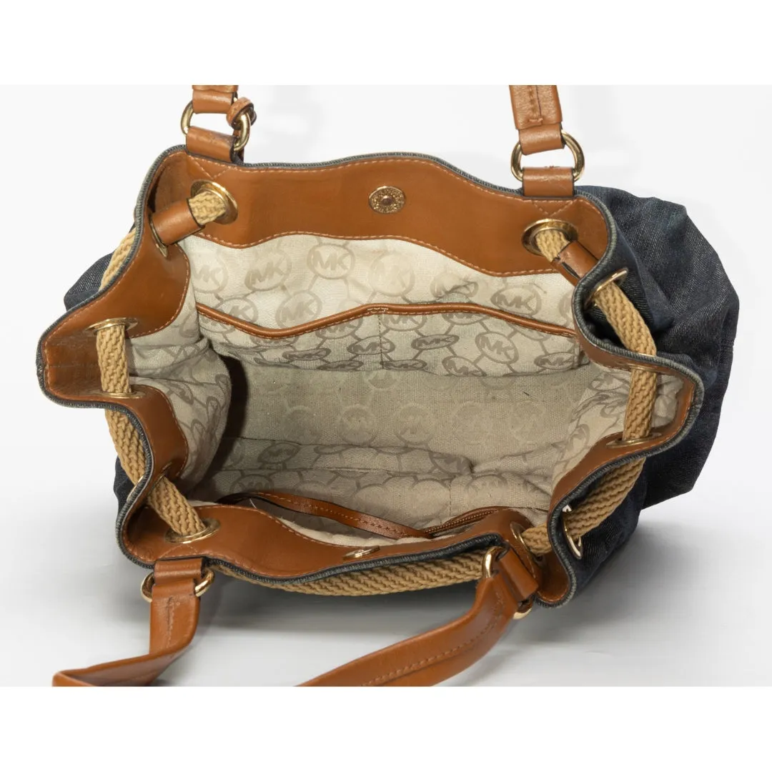 Michael Kors Denim and Leather Marina Drawstring Tote Bag
