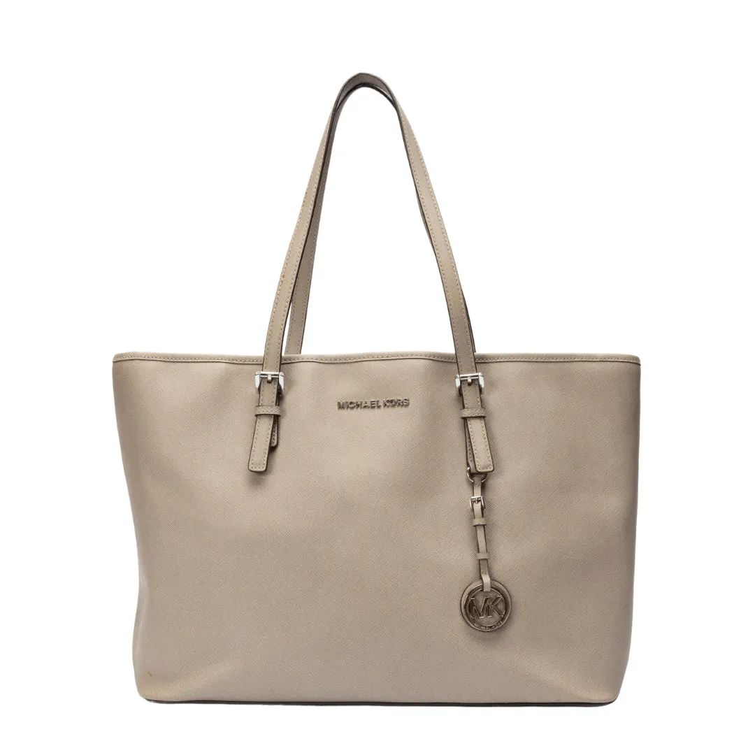 Michael Kors Grey Leather Jet Set Travel Tote