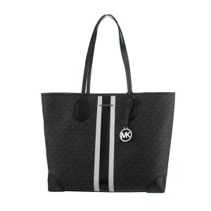Michael Kors Stripe Tote Shoulder Bag Black White
