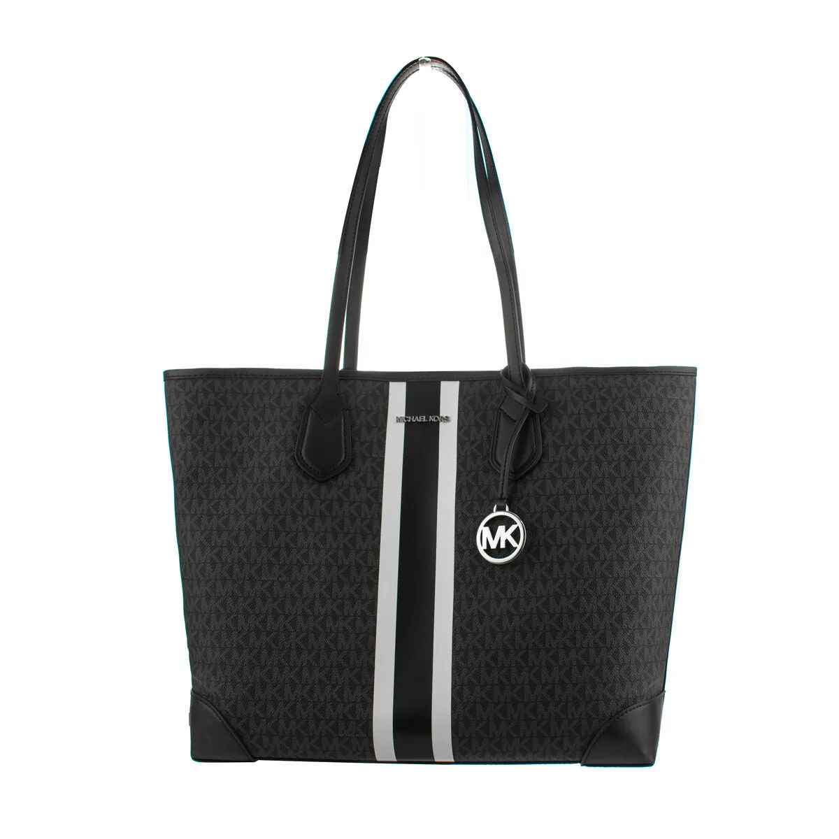 Michael Kors Stripe Tote Shoulder Bag Black White