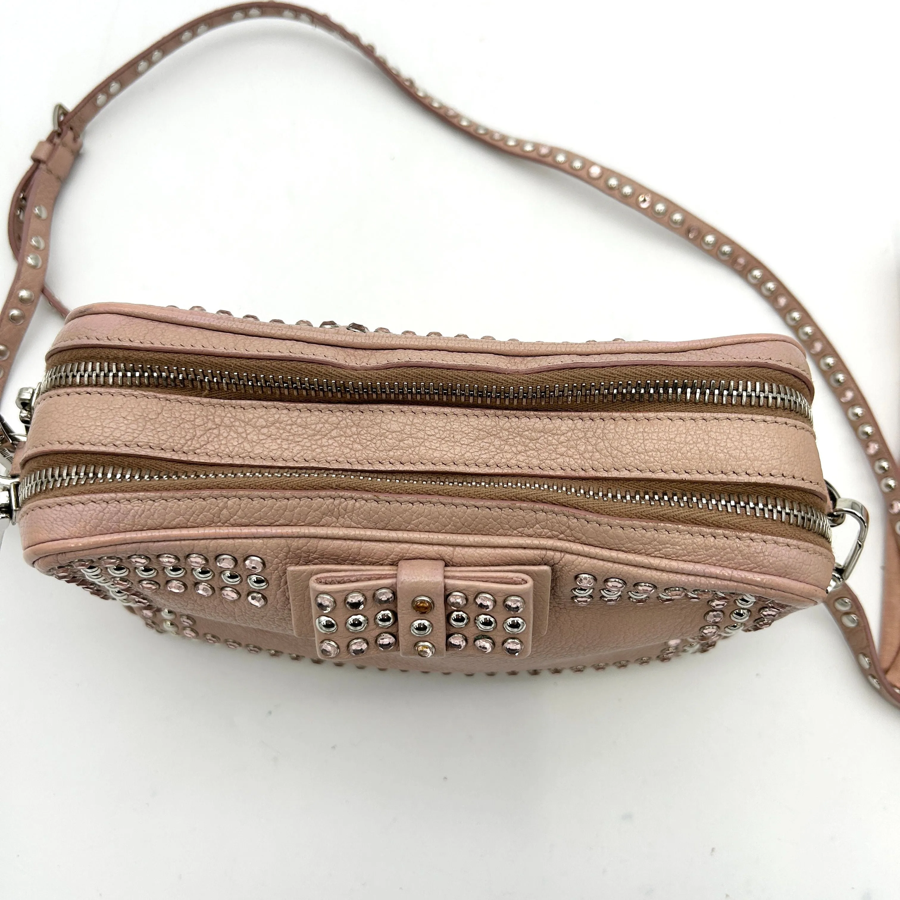 Miu MIU Bag Pink x Silver Leather Rhinestone Metal Material Shoulder D LA15039