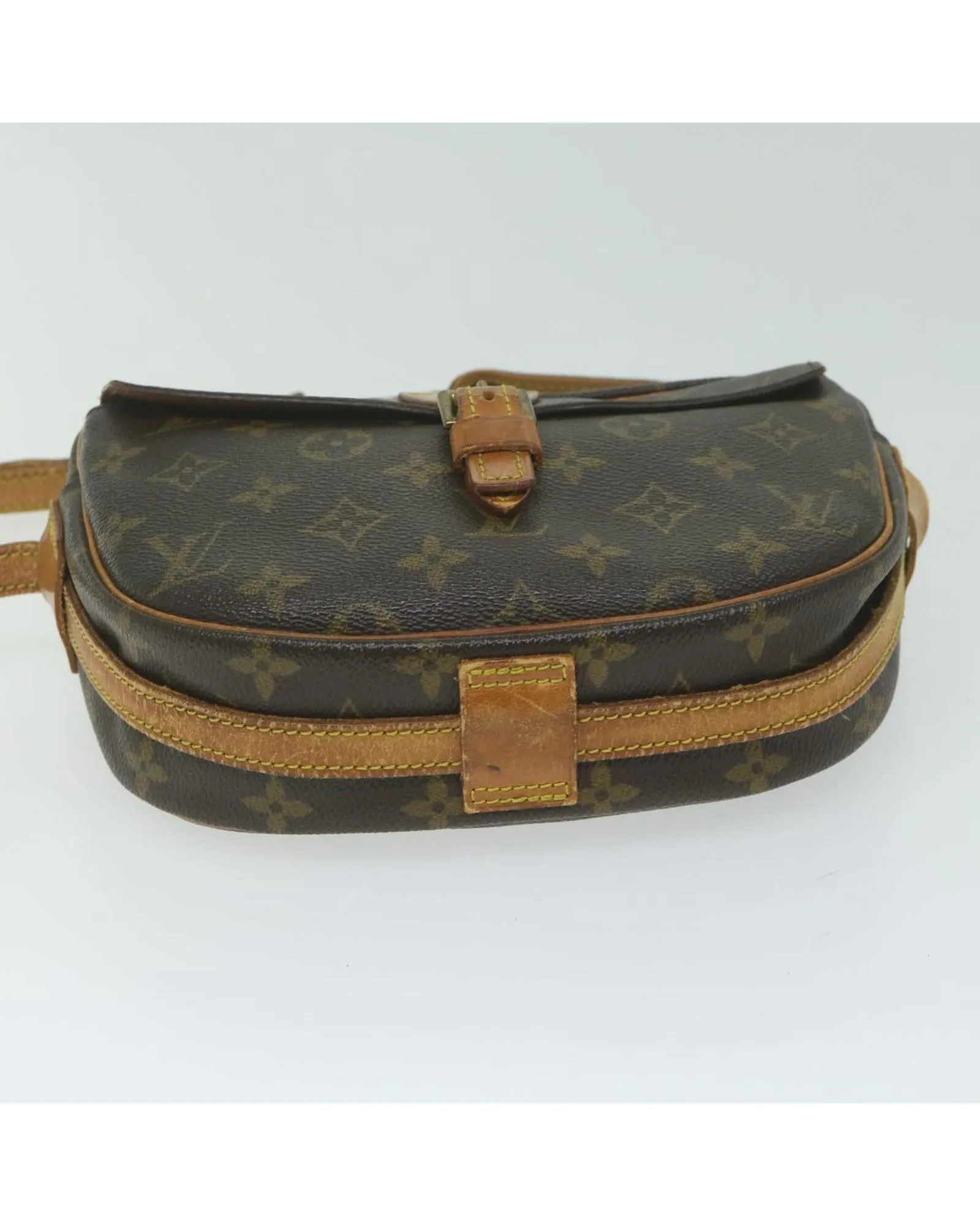 Monogram Canvas Shoulder Bag with Adjustable Strap and Multiple Compartments