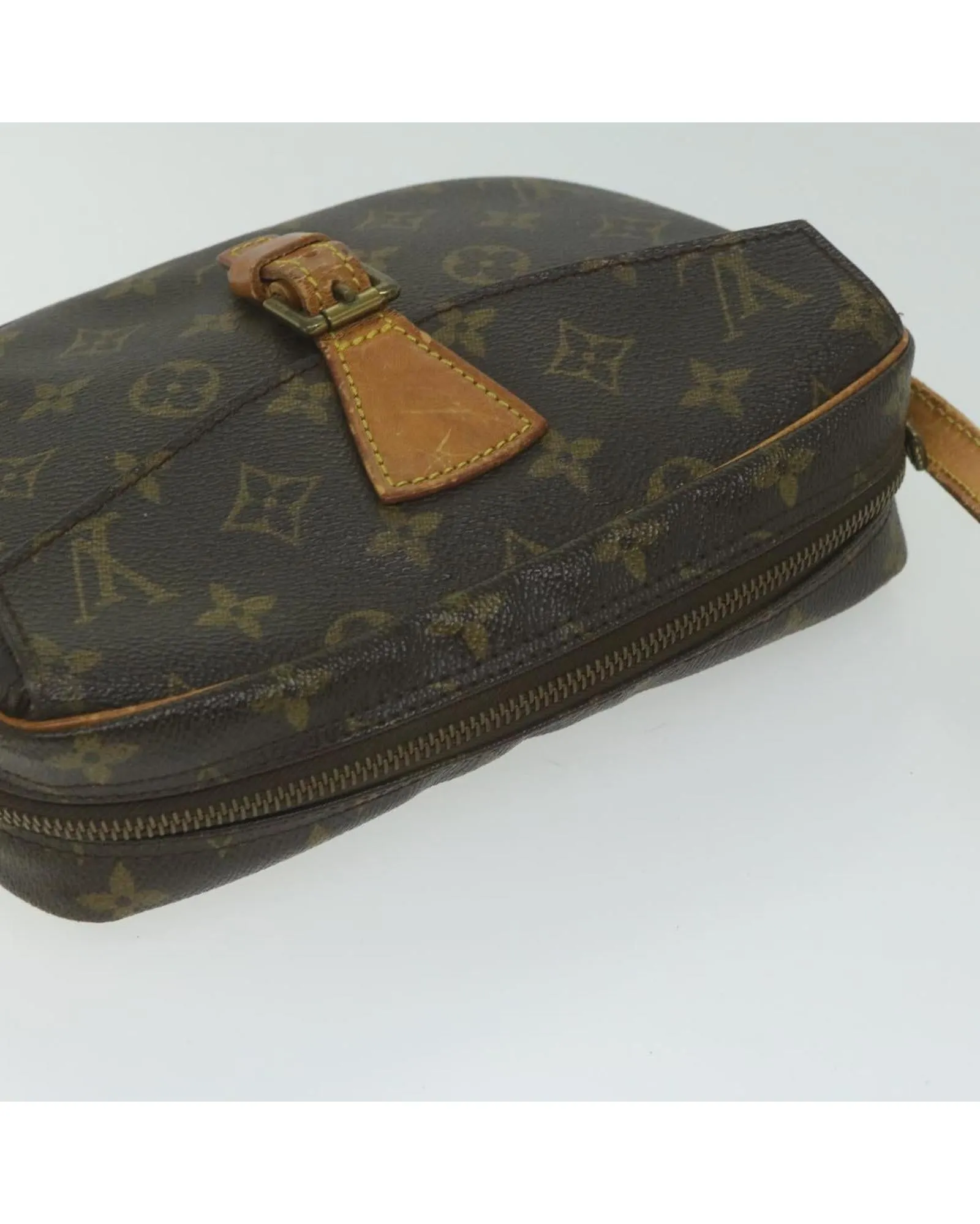 Monogram Canvas Shoulder Bag with Adjustable Strap and Multiple Compartments