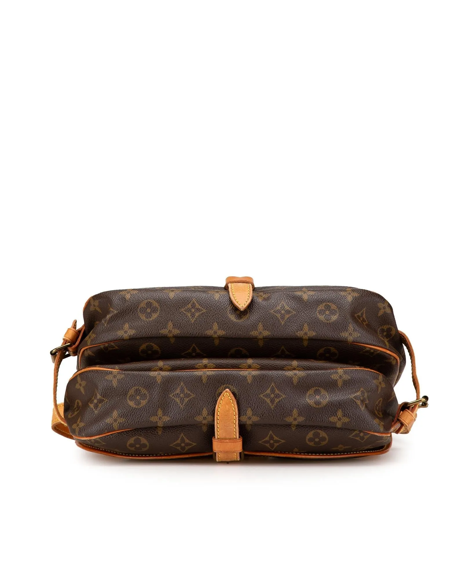 Monogram Canvas Shoulder Bag with Leather Trim and Double Compartments