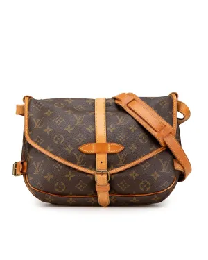 Monogram Canvas Shoulder Bag with Leather Trim and Double Compartments