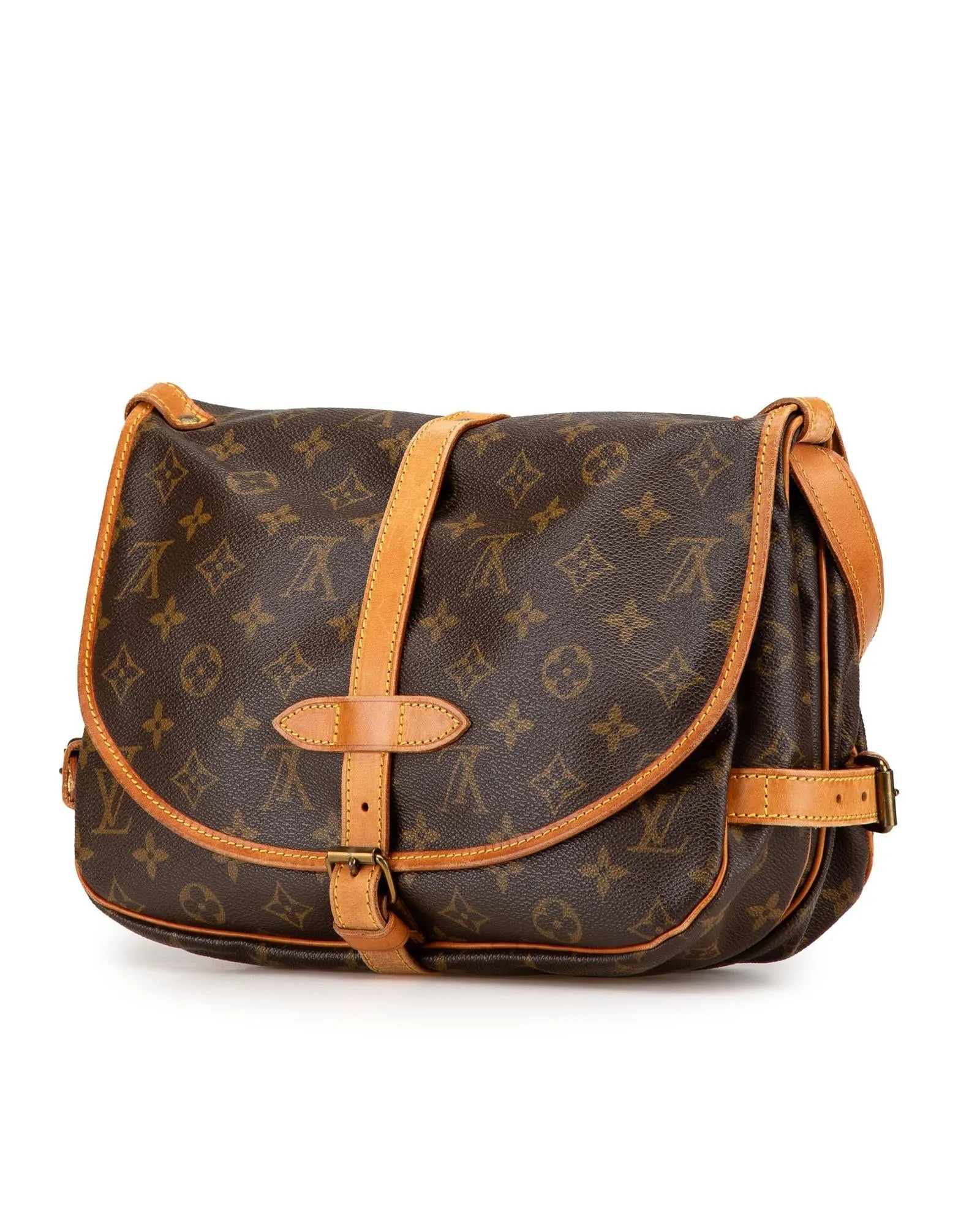 Monogram Canvas Shoulder Bag with Leather Trim and Double Compartments