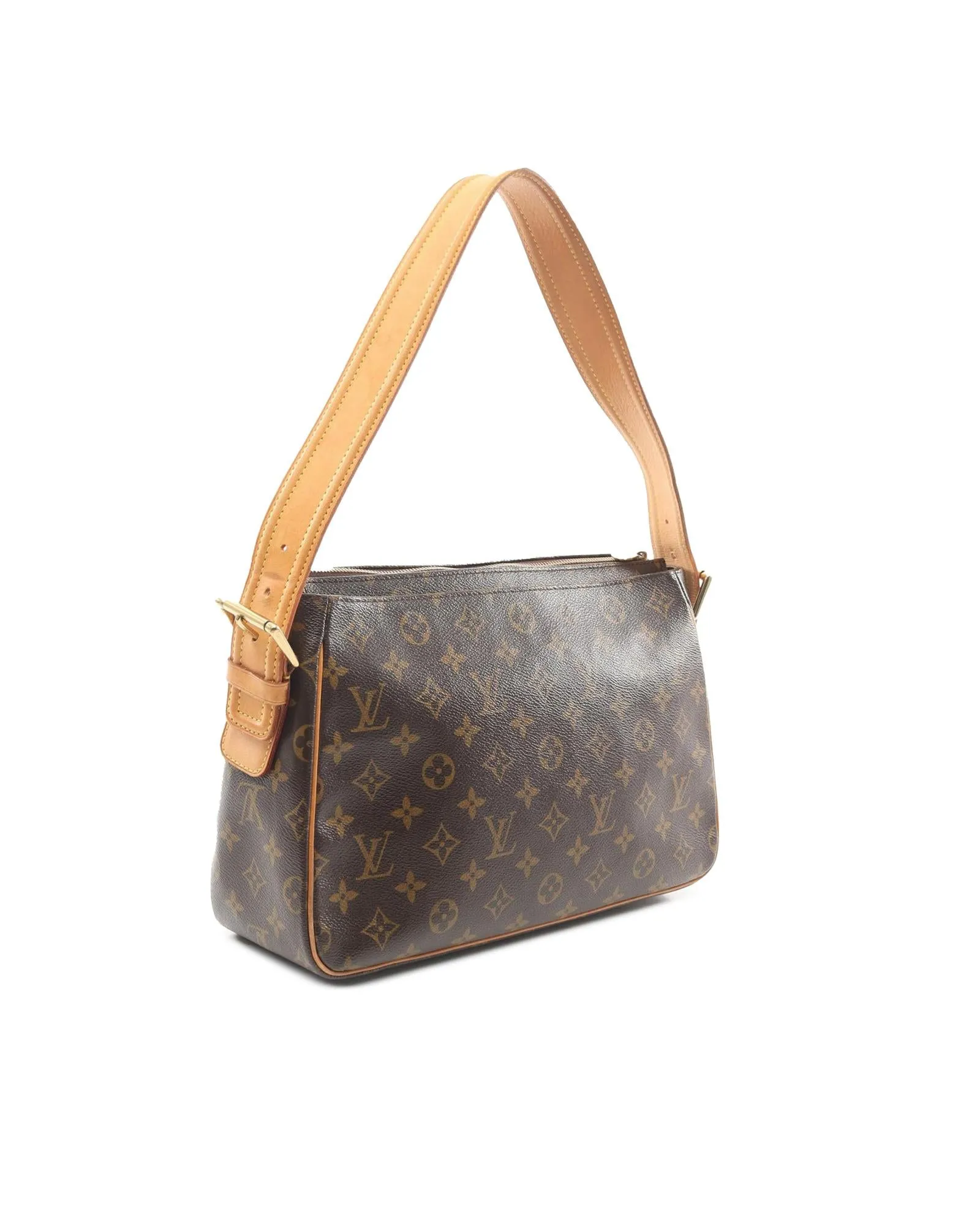 Monogram Canvas Shoulder Bag with Vachetta Leather Trim and Front Flap Pockets