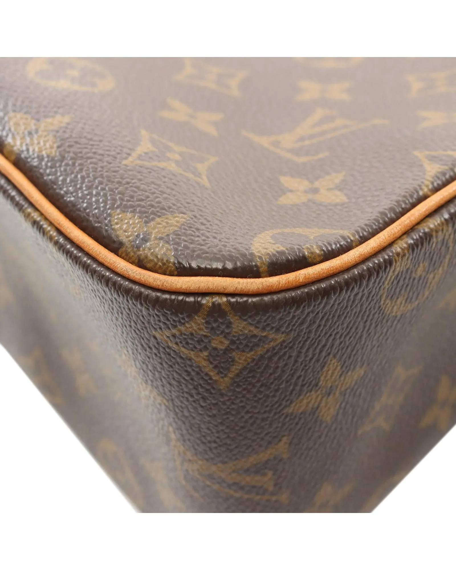 Monogram Canvas Shoulder Bag with Vachetta Leather Trim and Front Flap Pockets
