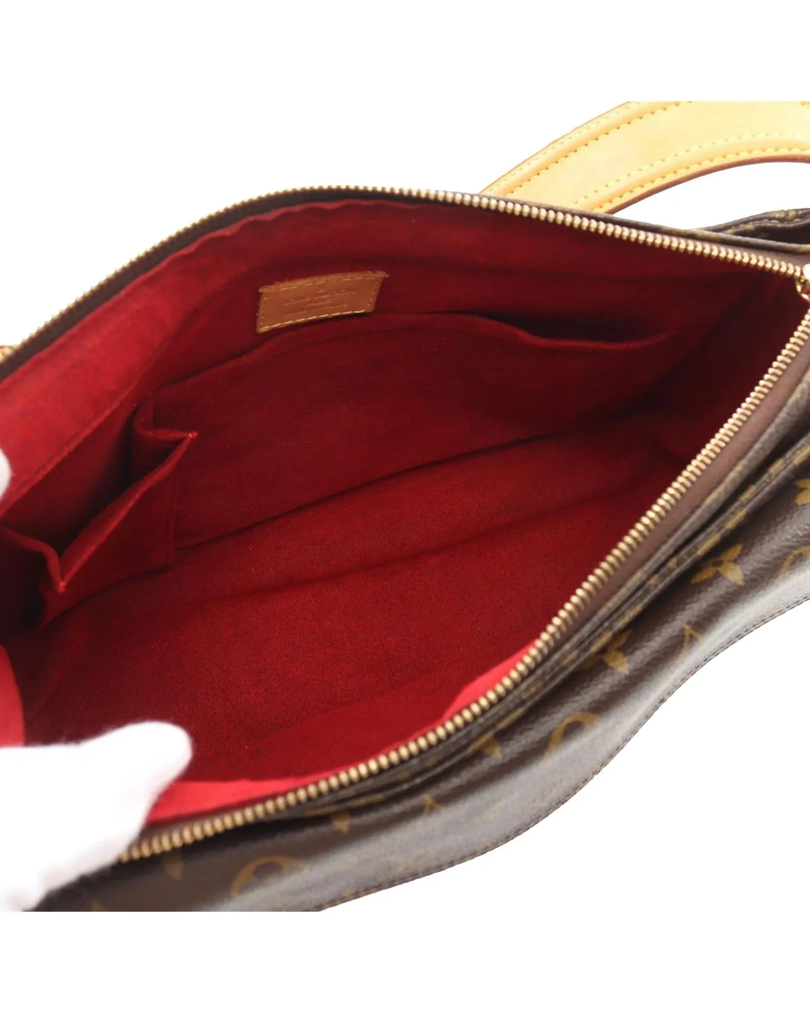 Monogram Canvas Shoulder Bag with Vachetta Leather Trim and Front Flap Pockets