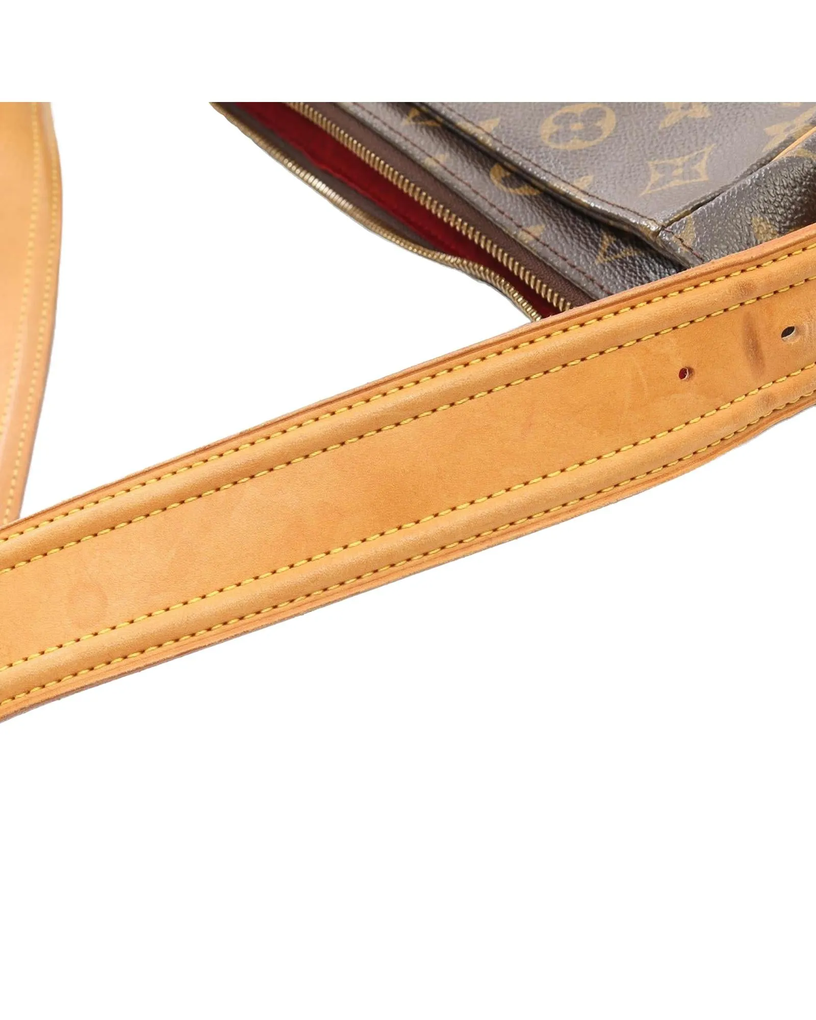 Monogram Canvas Shoulder Bag with Vachetta Leather Trim and Front Flap Pockets