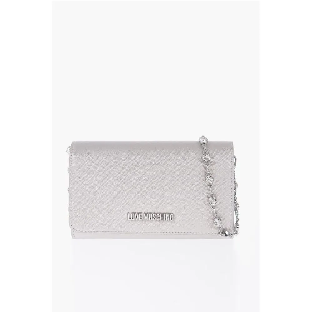 Moschino LOVE Saffiano Faux Leather Wallet with Removable Women's Chain