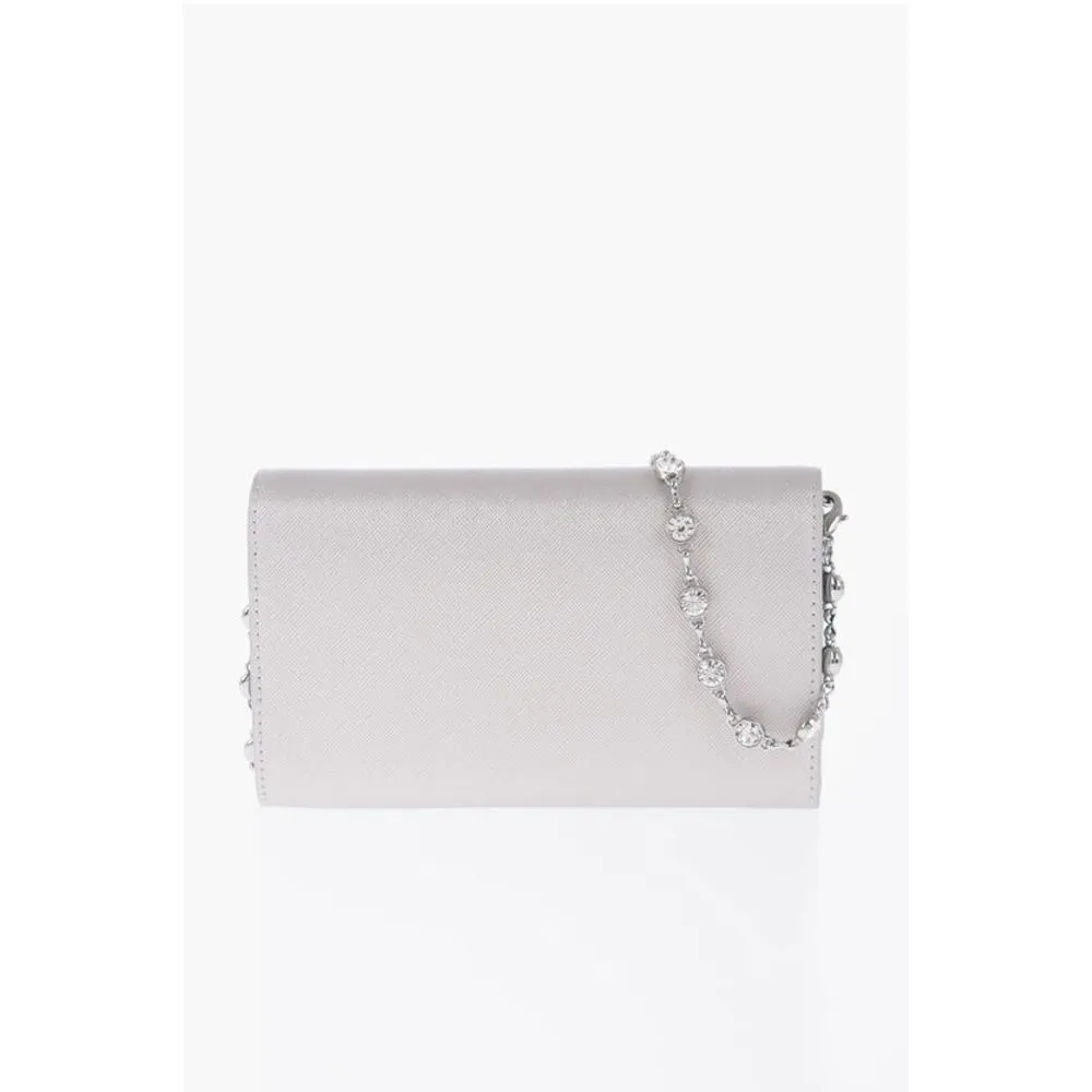Moschino LOVE Saffiano Faux Leather Wallet with Removable Women's Chain