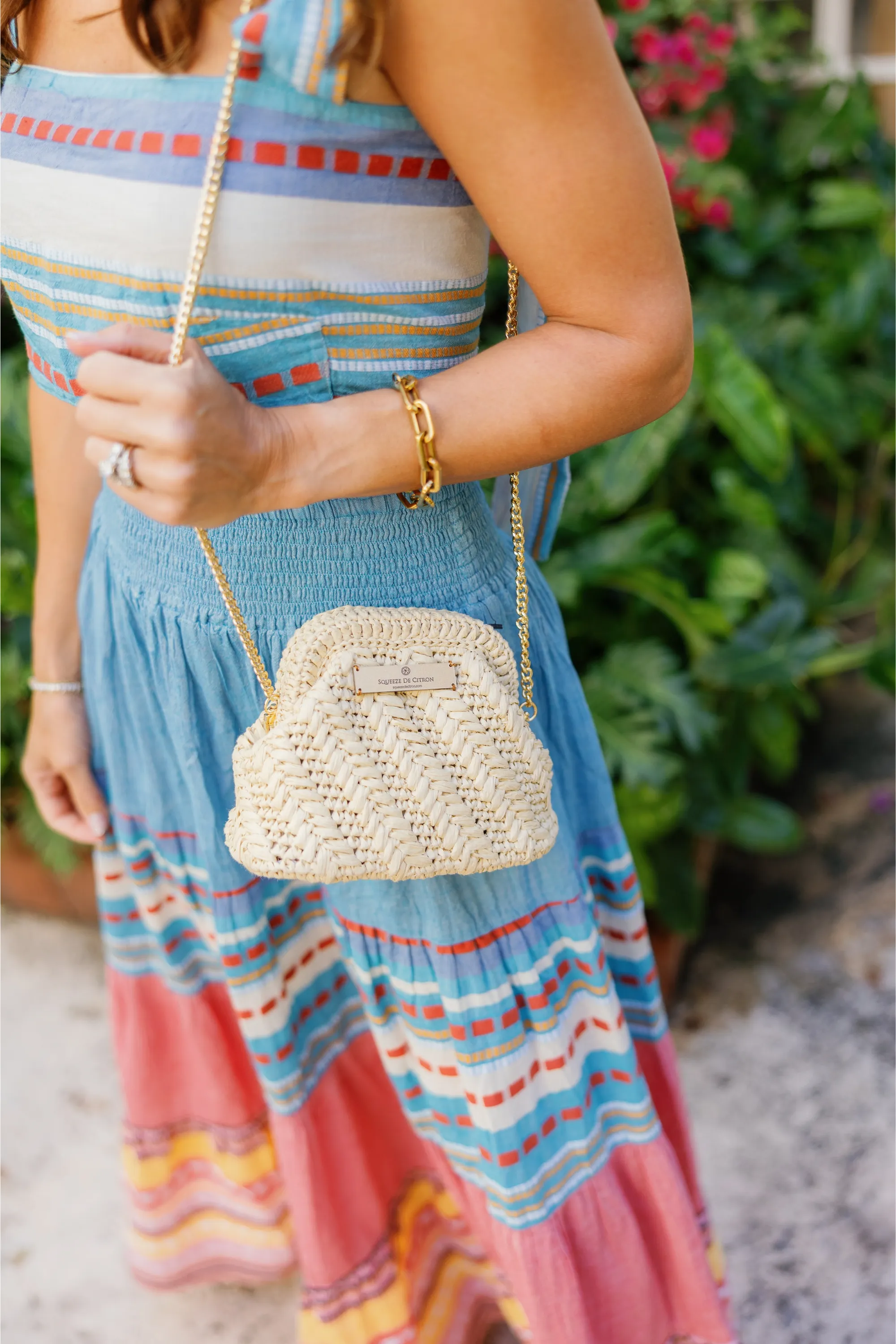 Natural Raffia Clutch (Golden Strap Included)