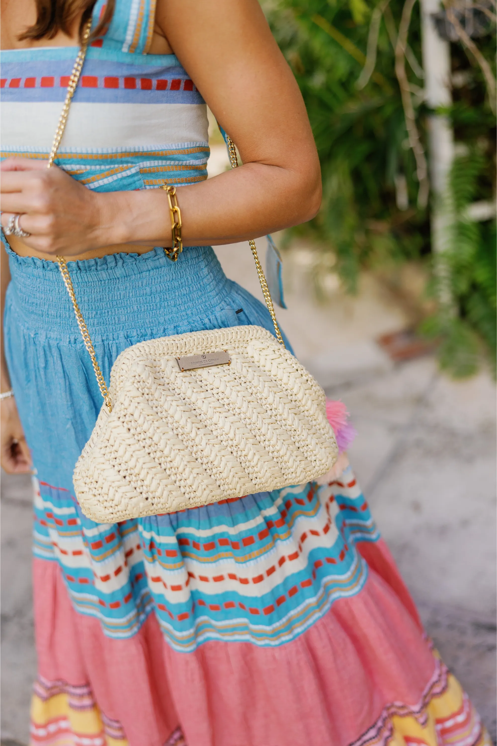 Natural Raffia Clutch (Golden Strap Included)