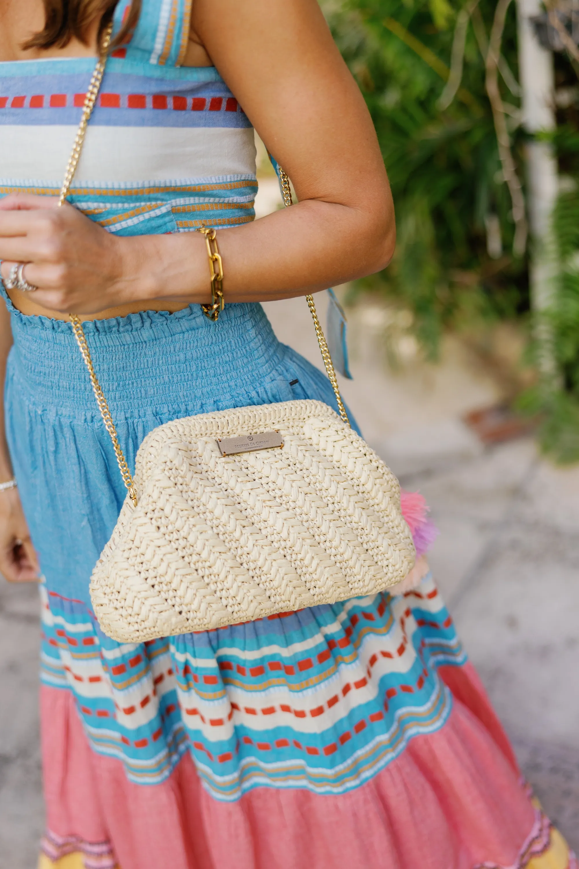 Natural Raffia Clutch (Golden Strap Included)