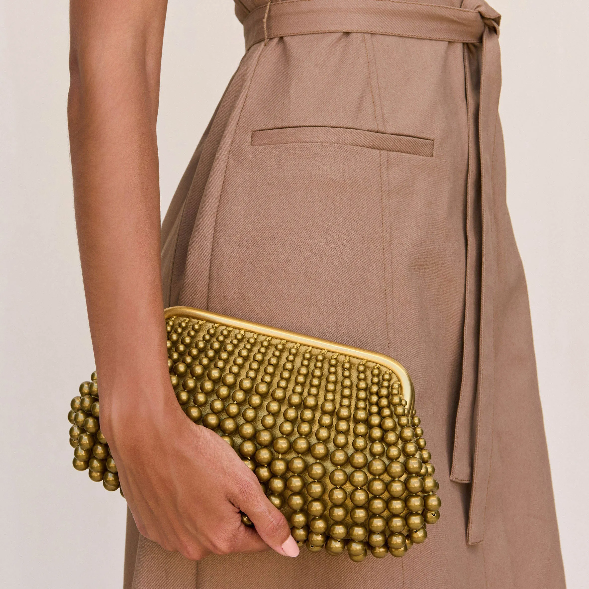 Nia Beaded Clutch, Antique Brass