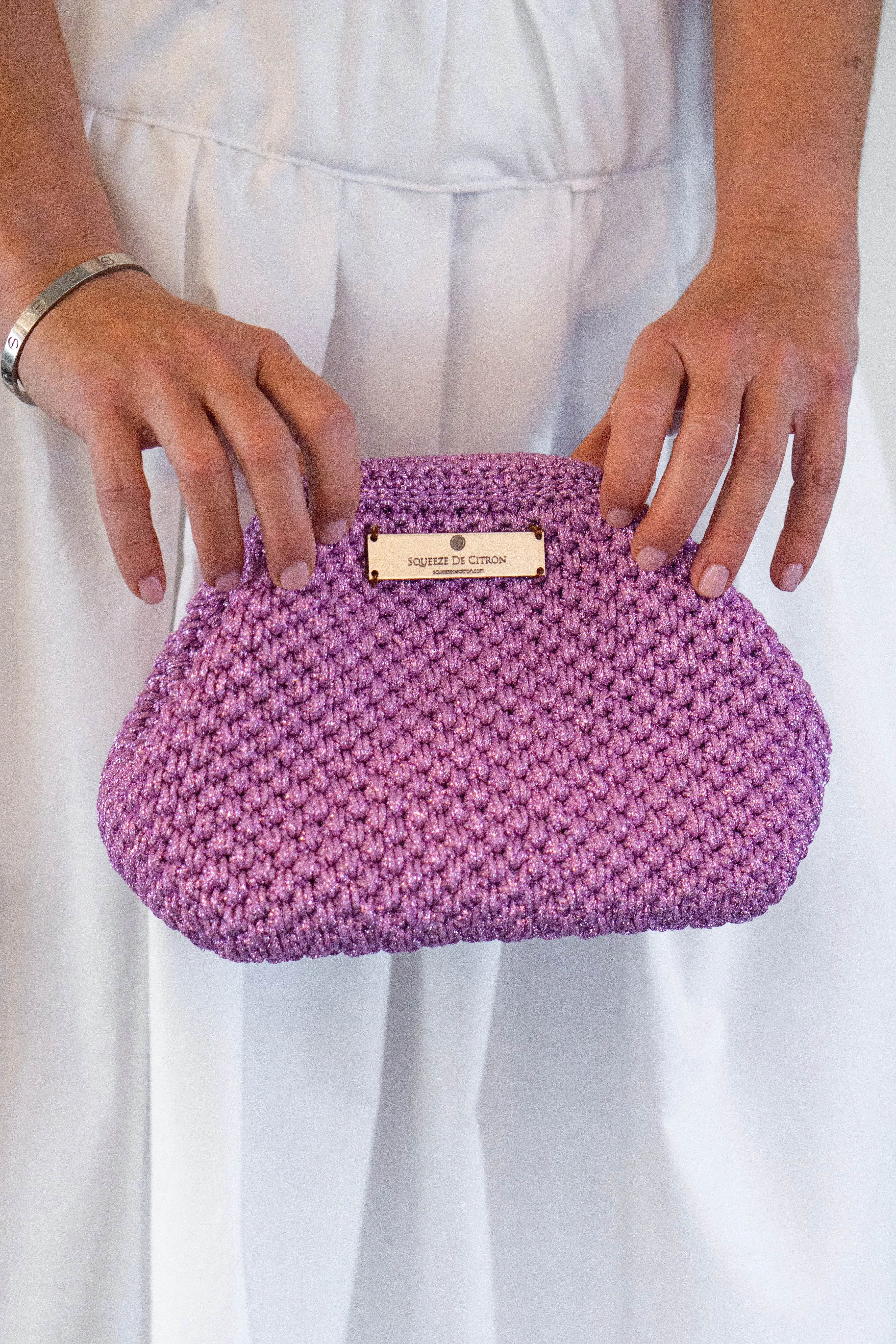 Pink Macrame Clutch (Golden Strap Included)