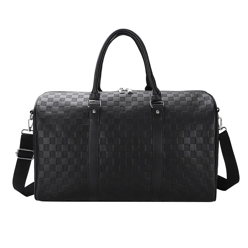 Plaid Embossed PU Leather Sports Travel Bag