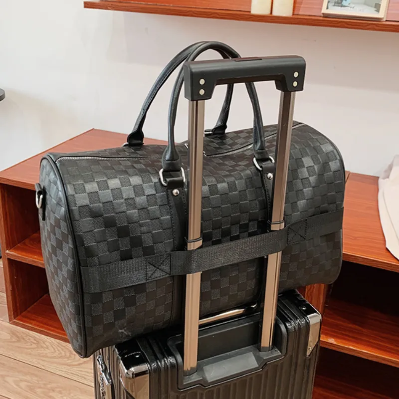Plaid Embossed PU Leather Sports Travel Bag