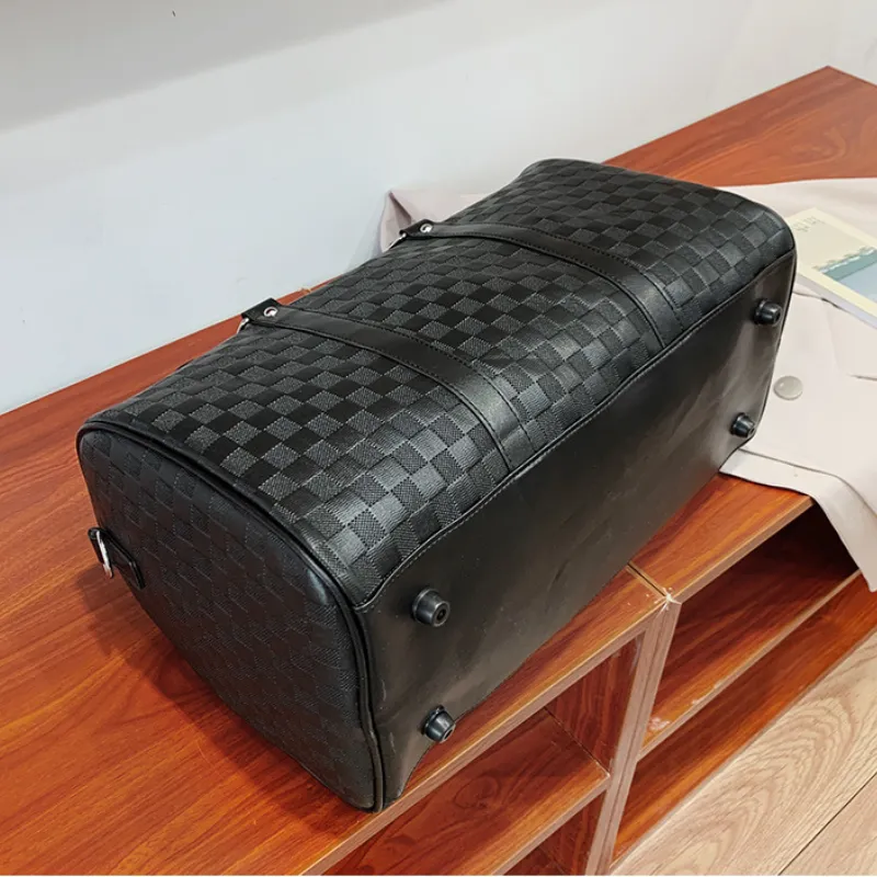 Plaid Embossed PU Leather Sports Travel Bag