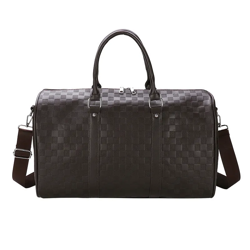 Plaid Embossed PU Leather Sports Travel Bag