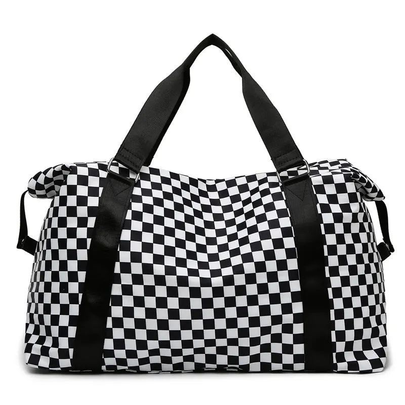Plaid Oxford Gym Bag with Dry and Wet Separation