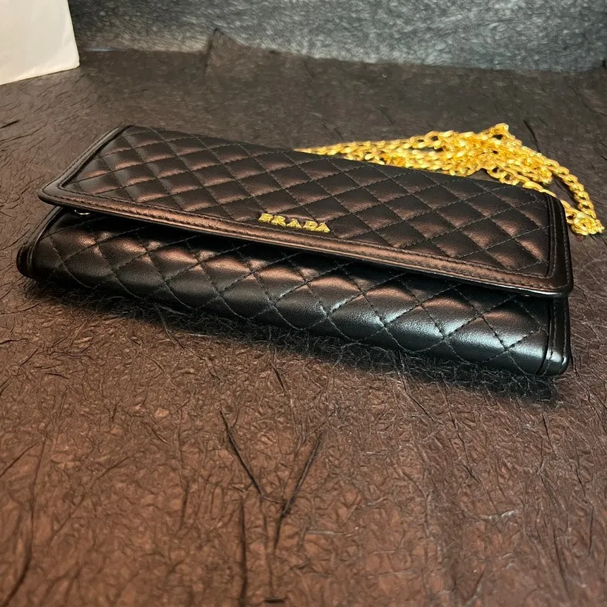 Prada Black Chain Double Buckle Shoulder Bag