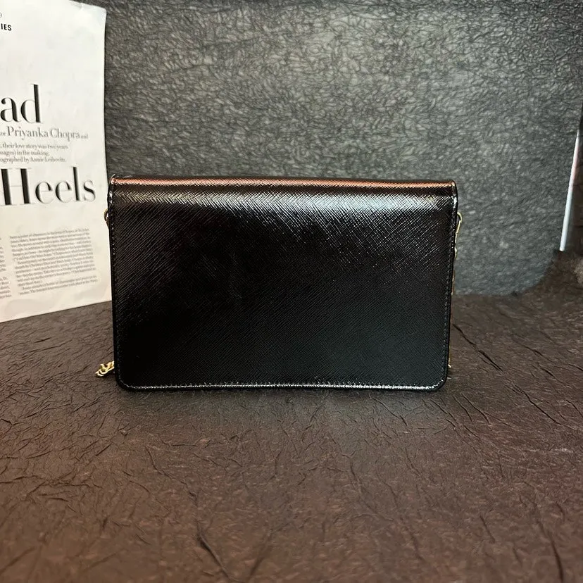 Prada Black Gold Large Logo Single Shoulder Bag 20cm