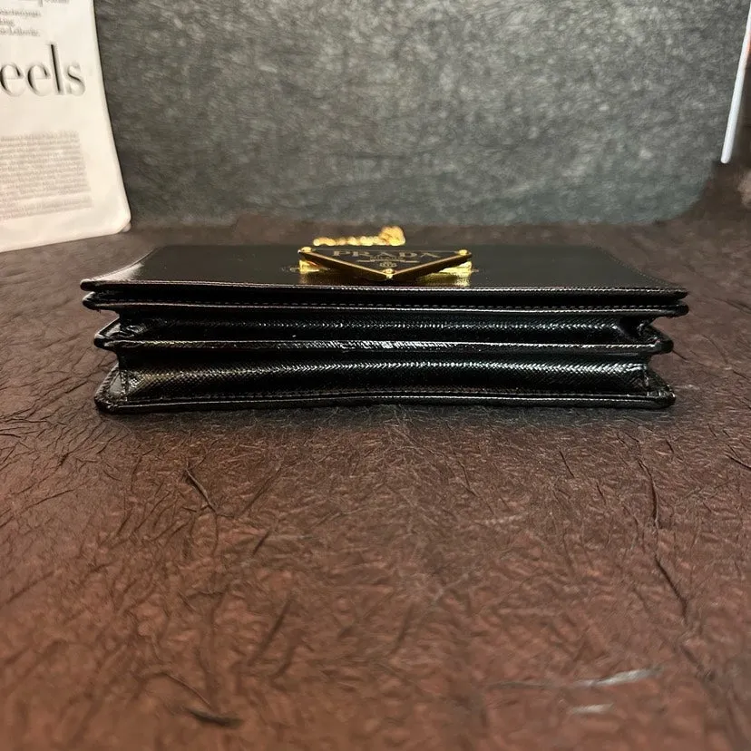 Prada Black Gold Large Logo Single Shoulder Bag 20cm