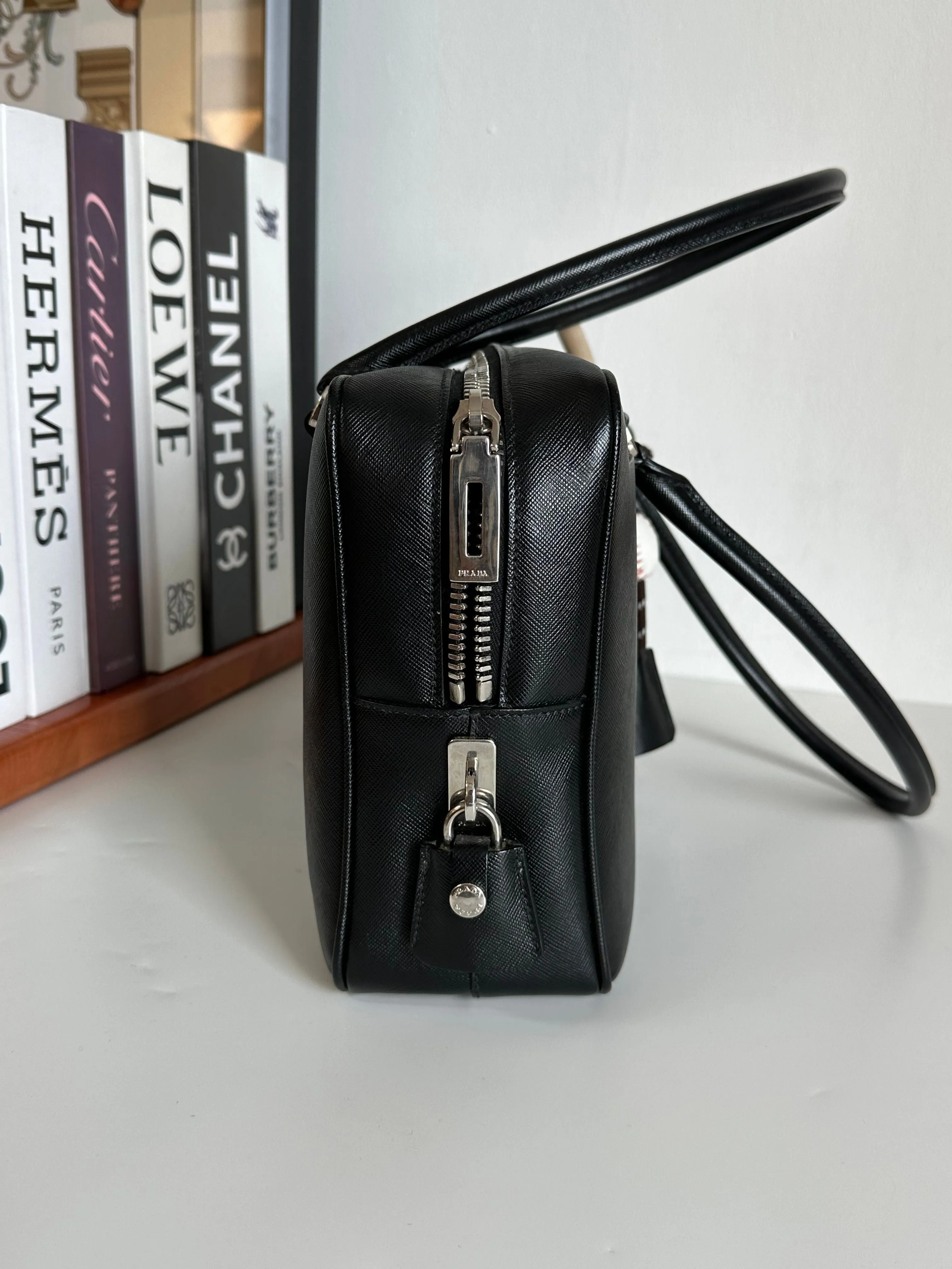 Prada Black Saffiano Leather Bauletto Shoulder Bag #1YIEE IMG_2841