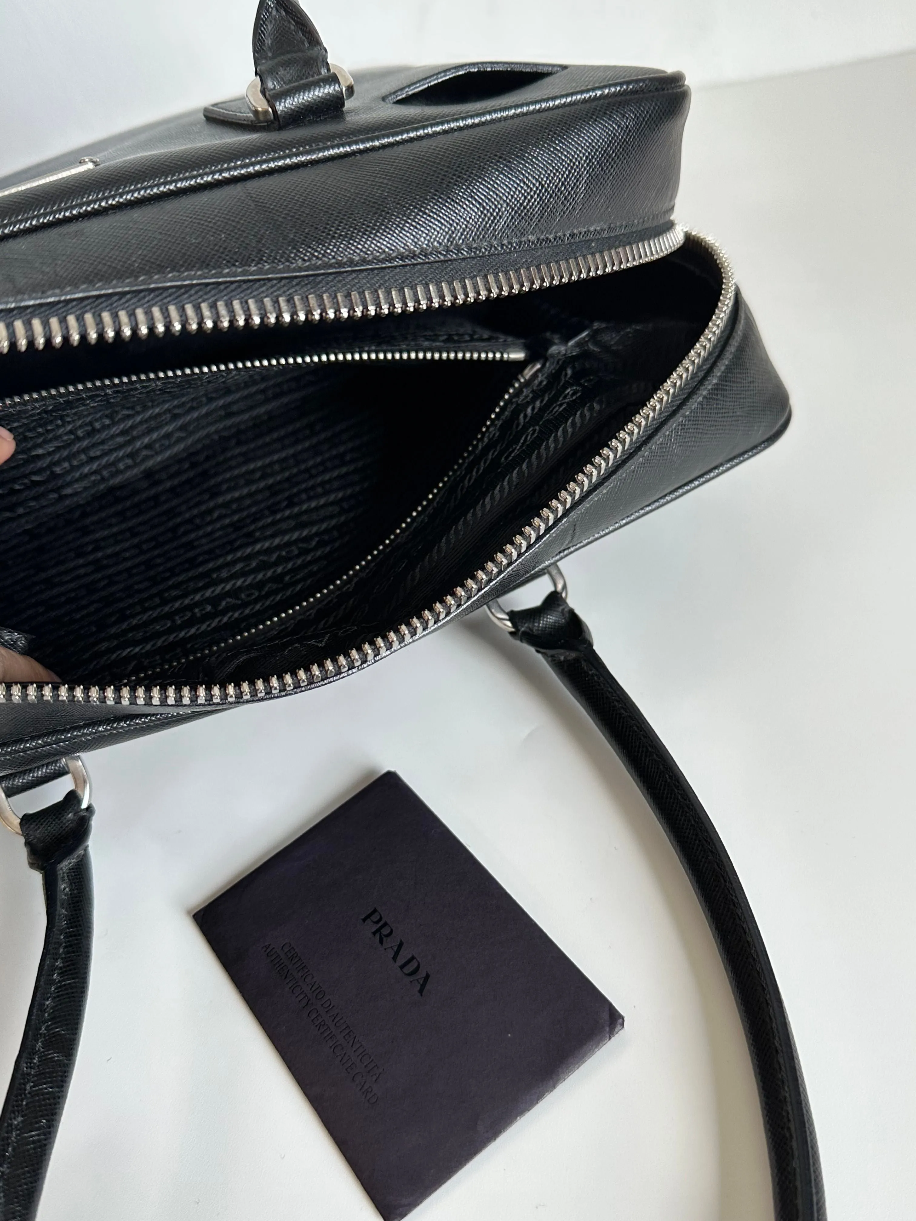 Prada Black Saffiano Leather Bauletto Shoulder Bag #1YIEE IMG_2841
