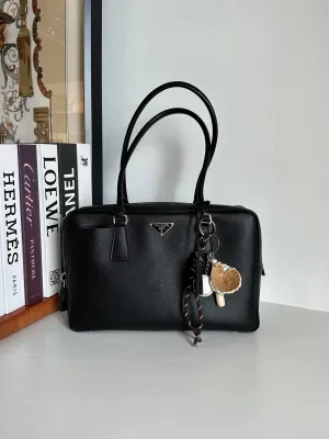 Prada Black Saffiano Leather Bauletto Shoulder Bag #1YIEE IMG_2841
