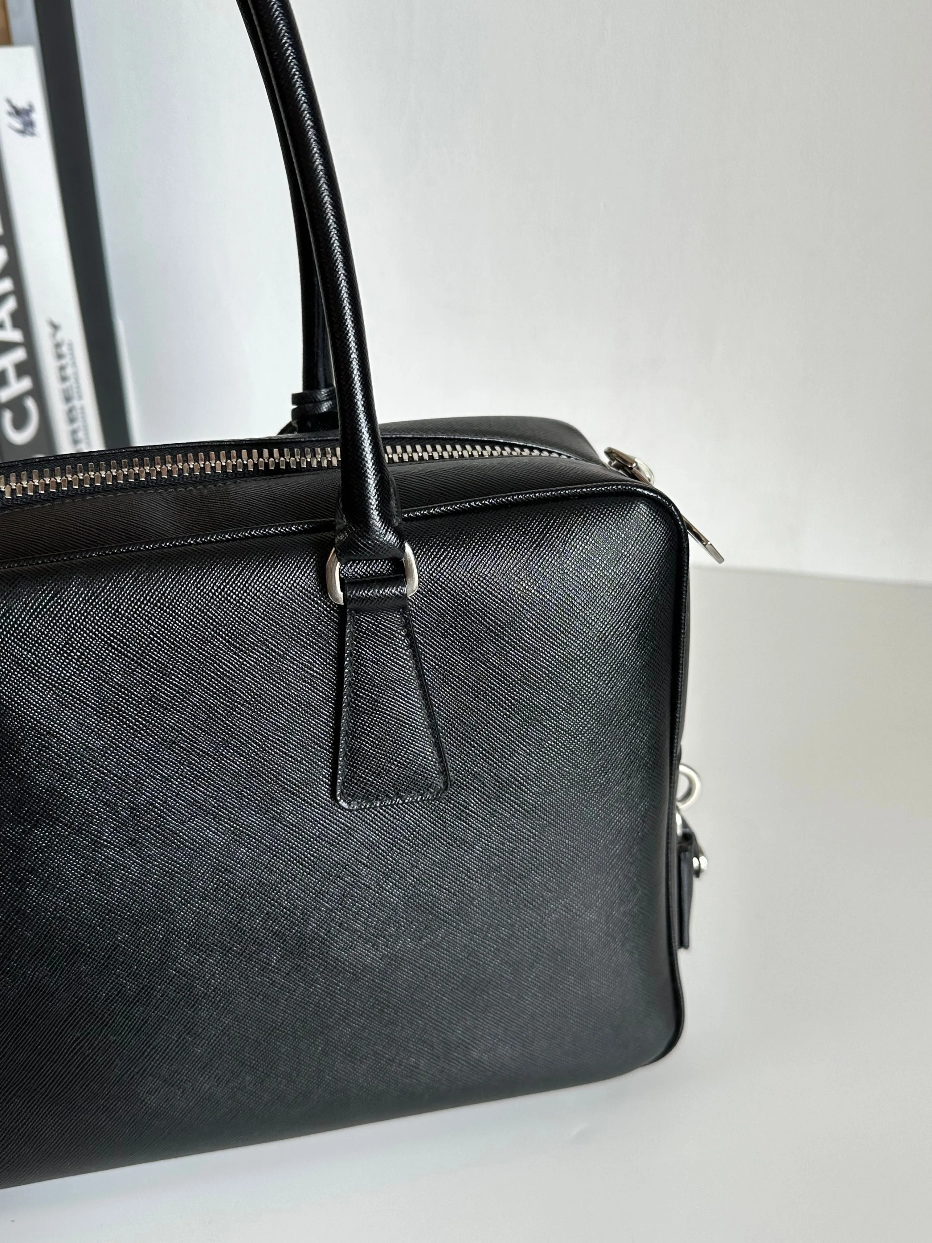 Prada Black Saffiano Leather Bauletto Shoulder Bag #1YIEE IMG_2841