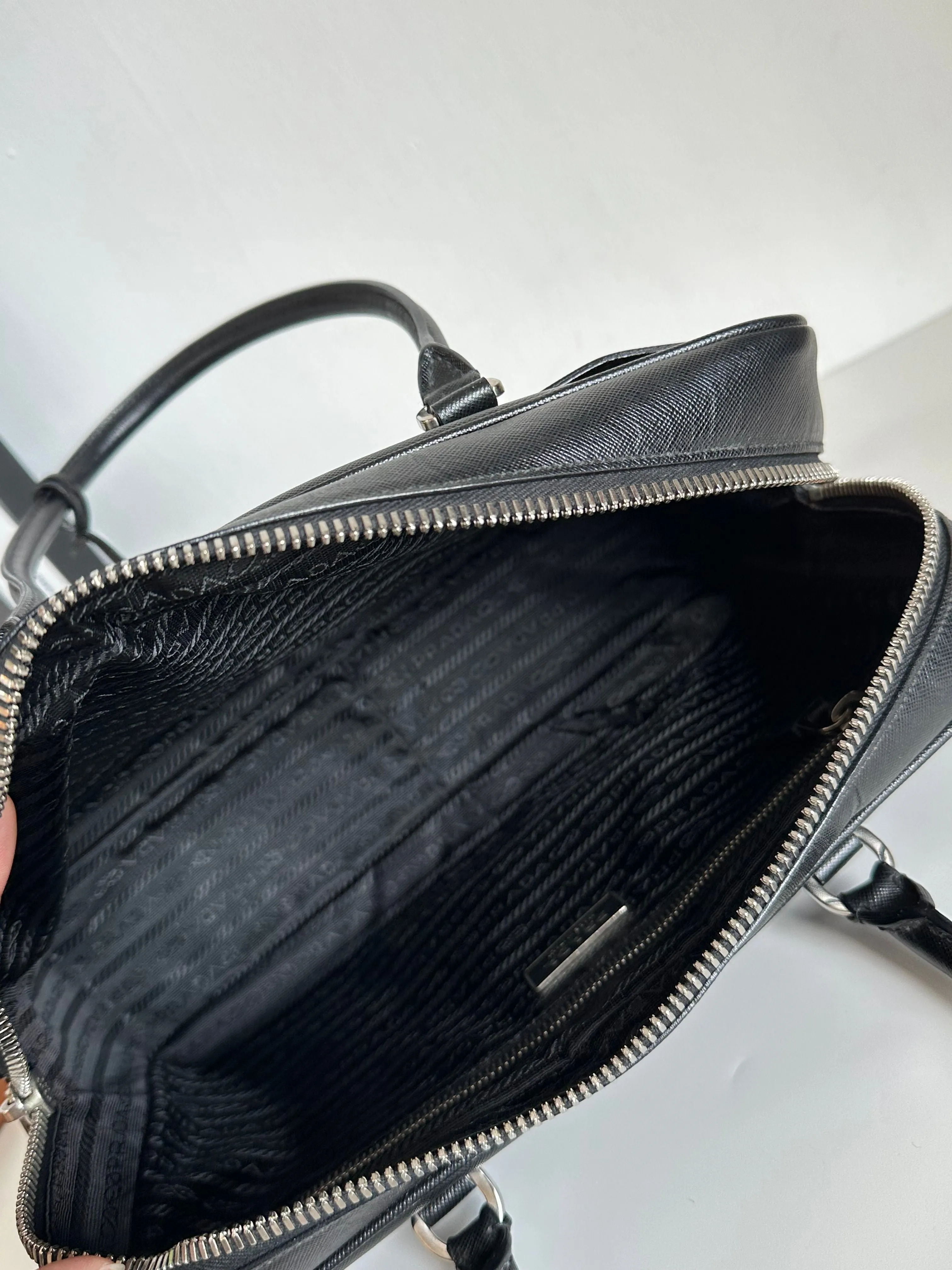 Prada Black Saffiano Leather Bauletto Shoulder Bag #1YIEE IMG_2841
