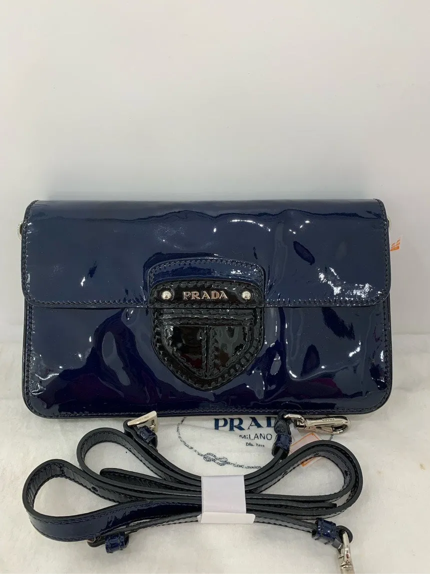 Prada Patent Leather Midnight Blue Shoulder Bag