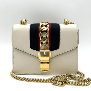 Pre- GUCCI Calfskin Small Sylvie Shoulder Bag Off White LA39741