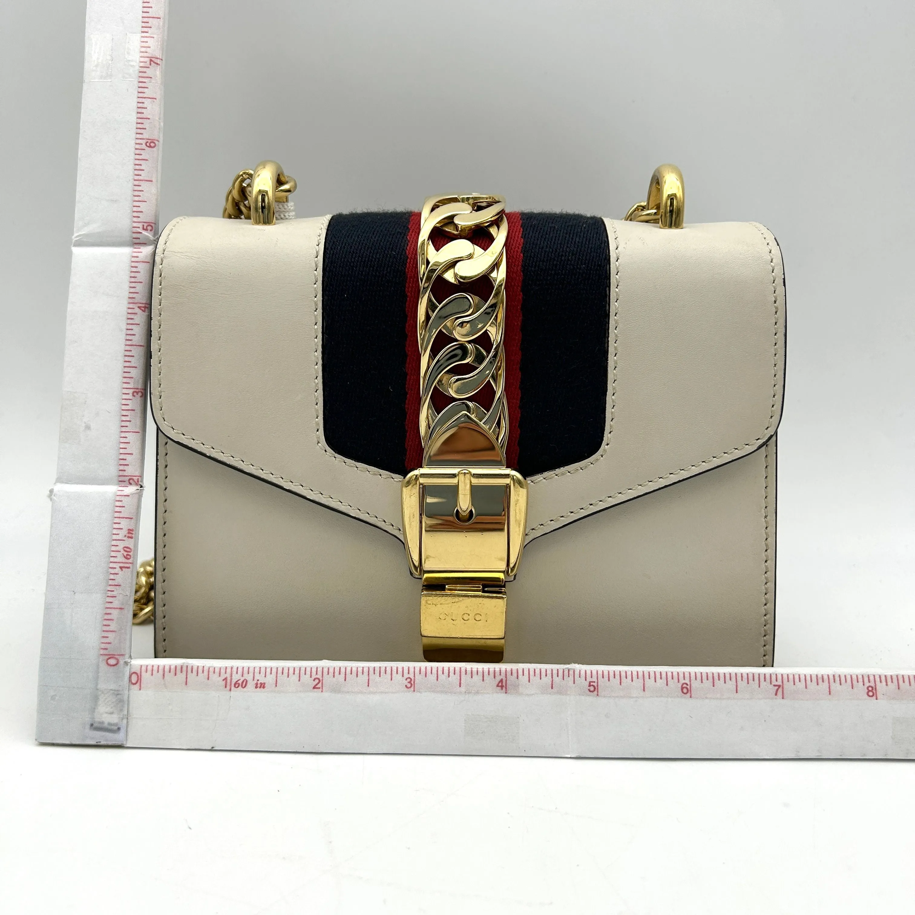 Pre- GUCCI Calfskin Small Sylvie Shoulder Bag Off White LA39741