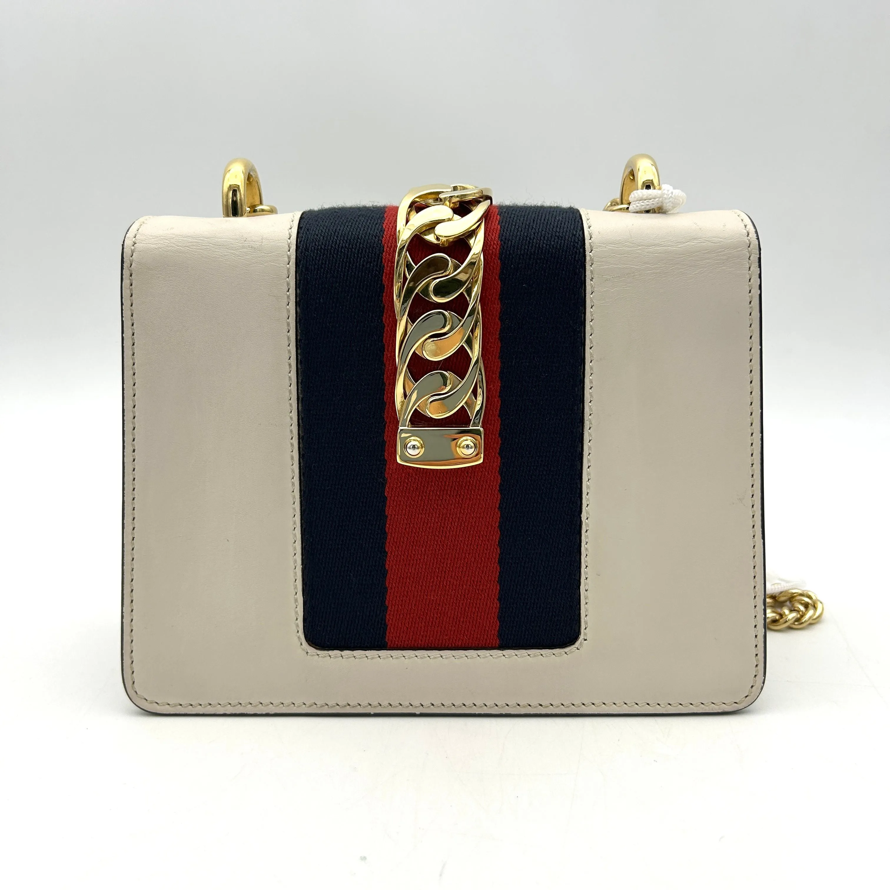 Pre- GUCCI Calfskin Small Sylvie Shoulder Bag Off White LA39741