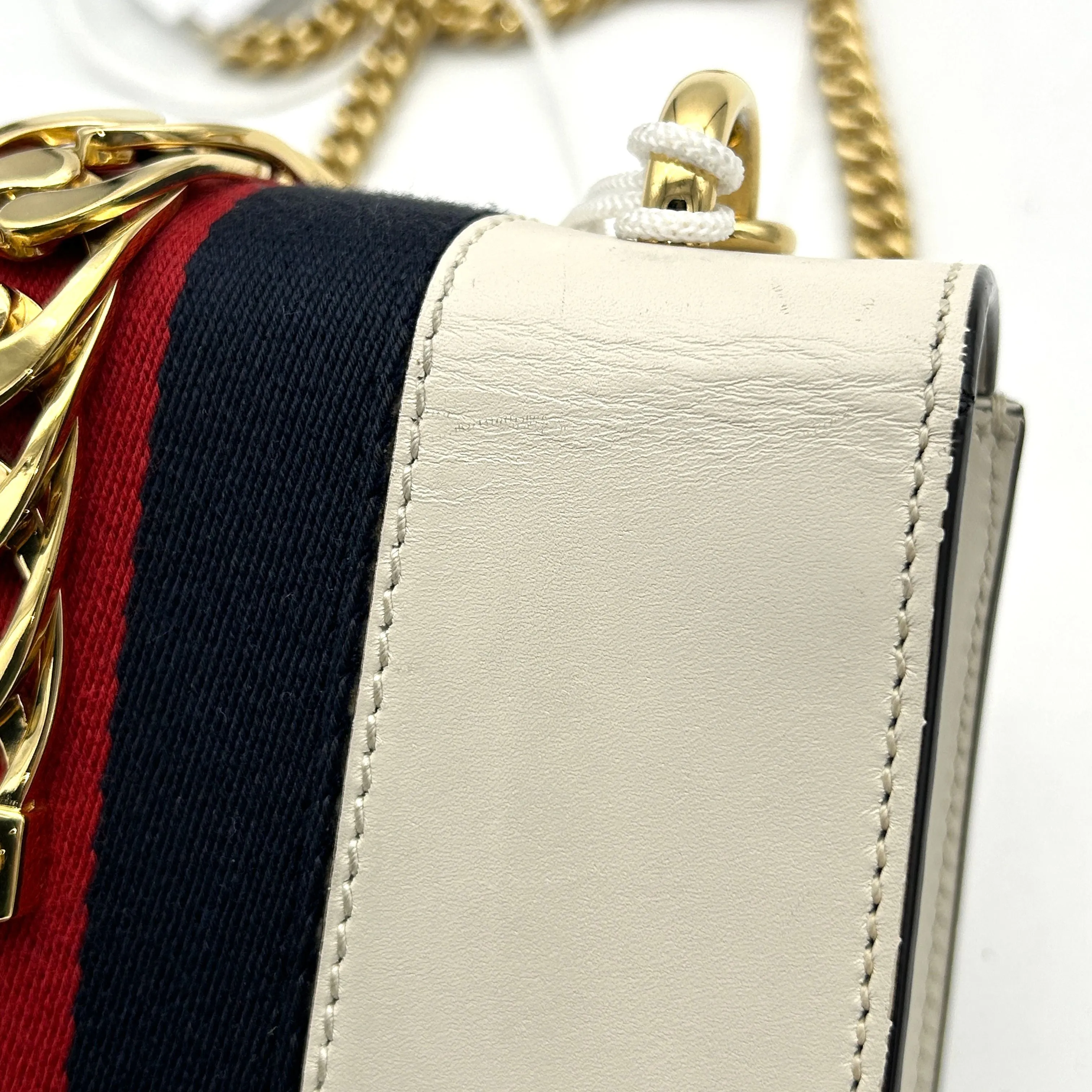 Pre- GUCCI Calfskin Small Sylvie Shoulder Bag Off White LA39741