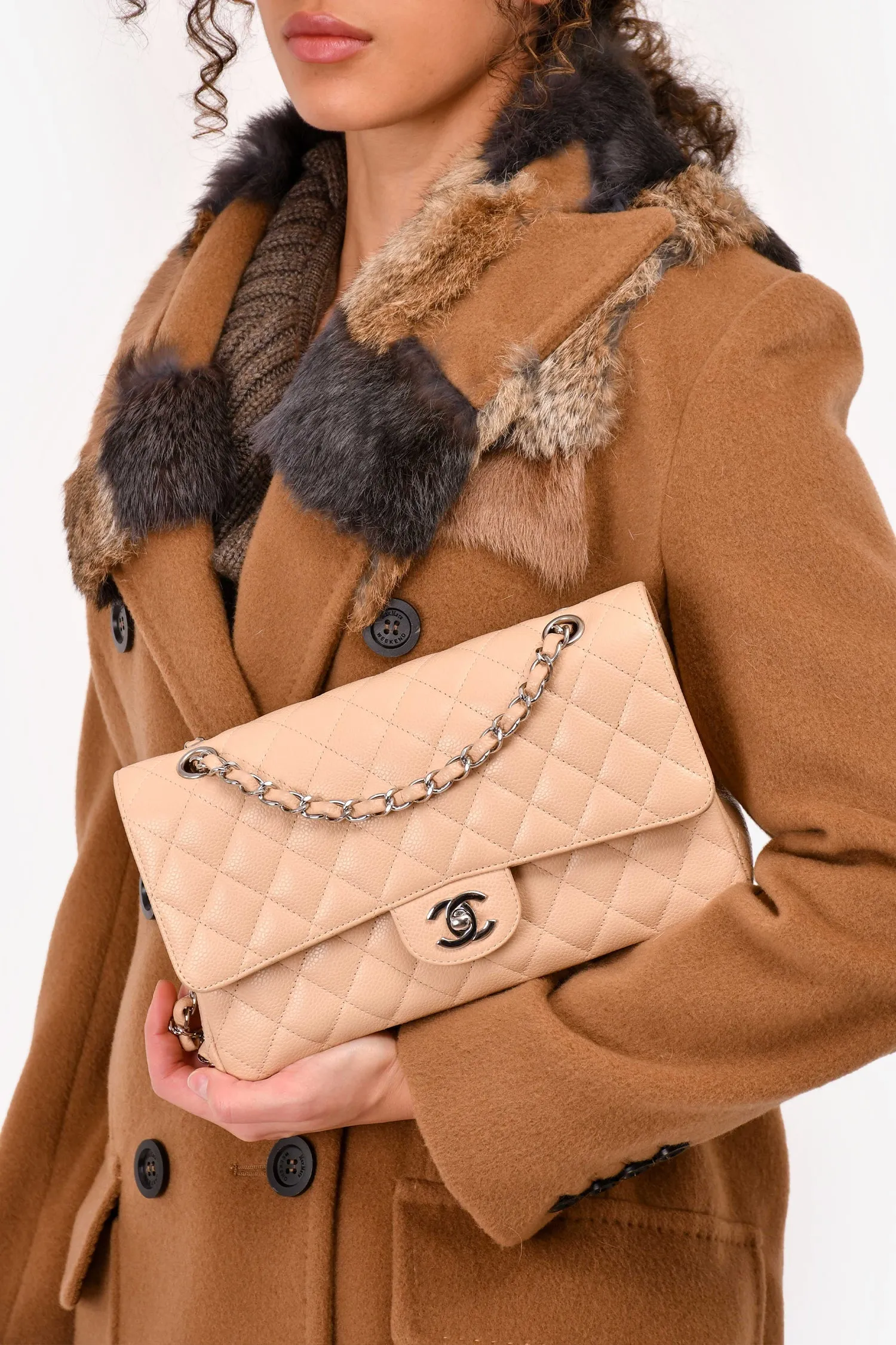 Pre-Loved Chanel 2010/11 Beige Caviar Medium Double Flap Shoulder Bag