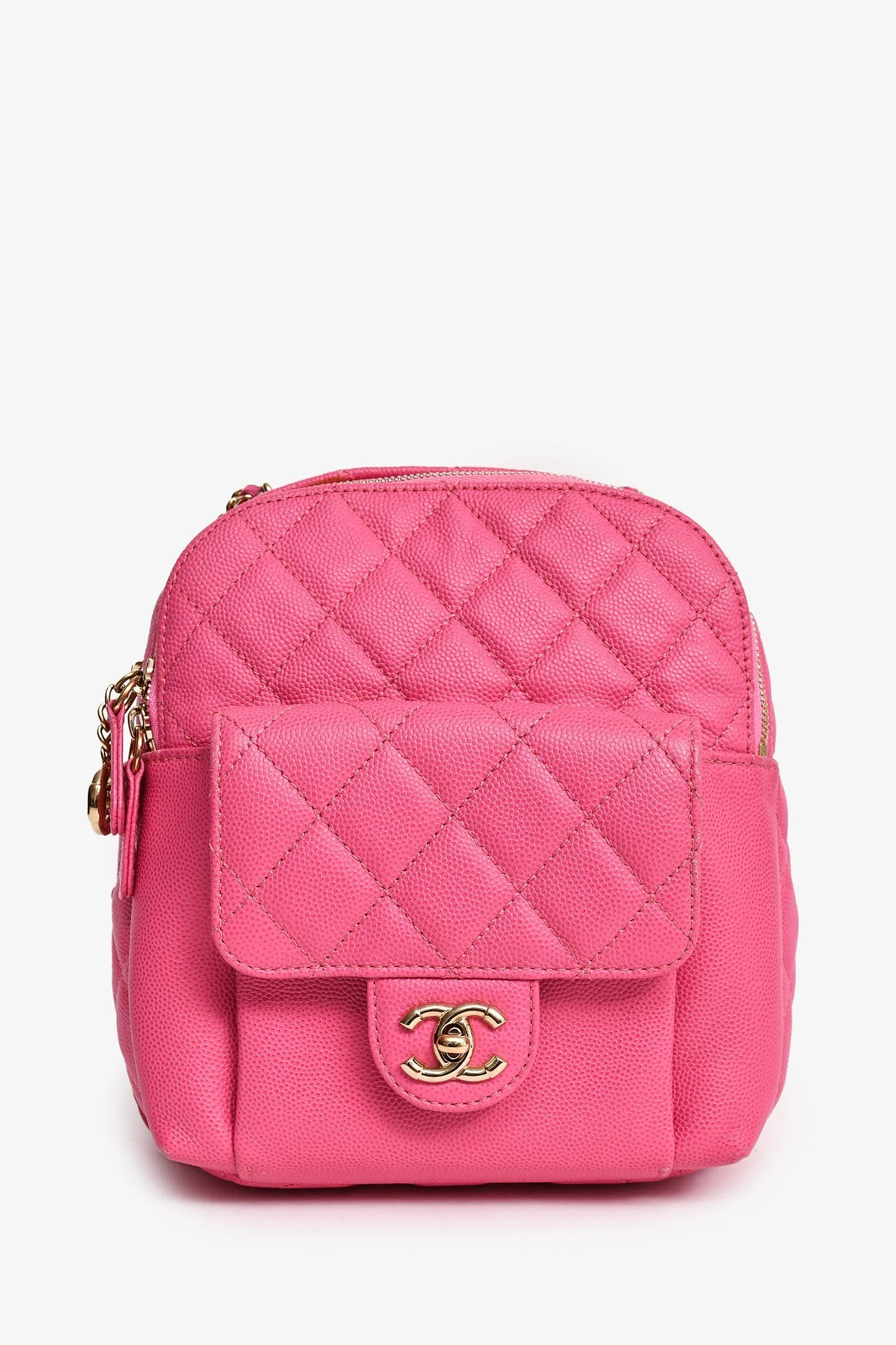 Pre-Loved Chanel 2019 Hot Pink Caviar Leather Mini Chain Backpack