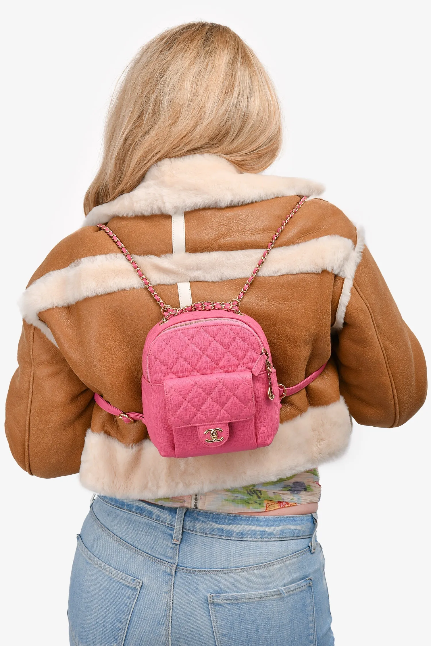 Pre-Loved Chanel 2019 Hot Pink Caviar Leather Mini Chain Backpack