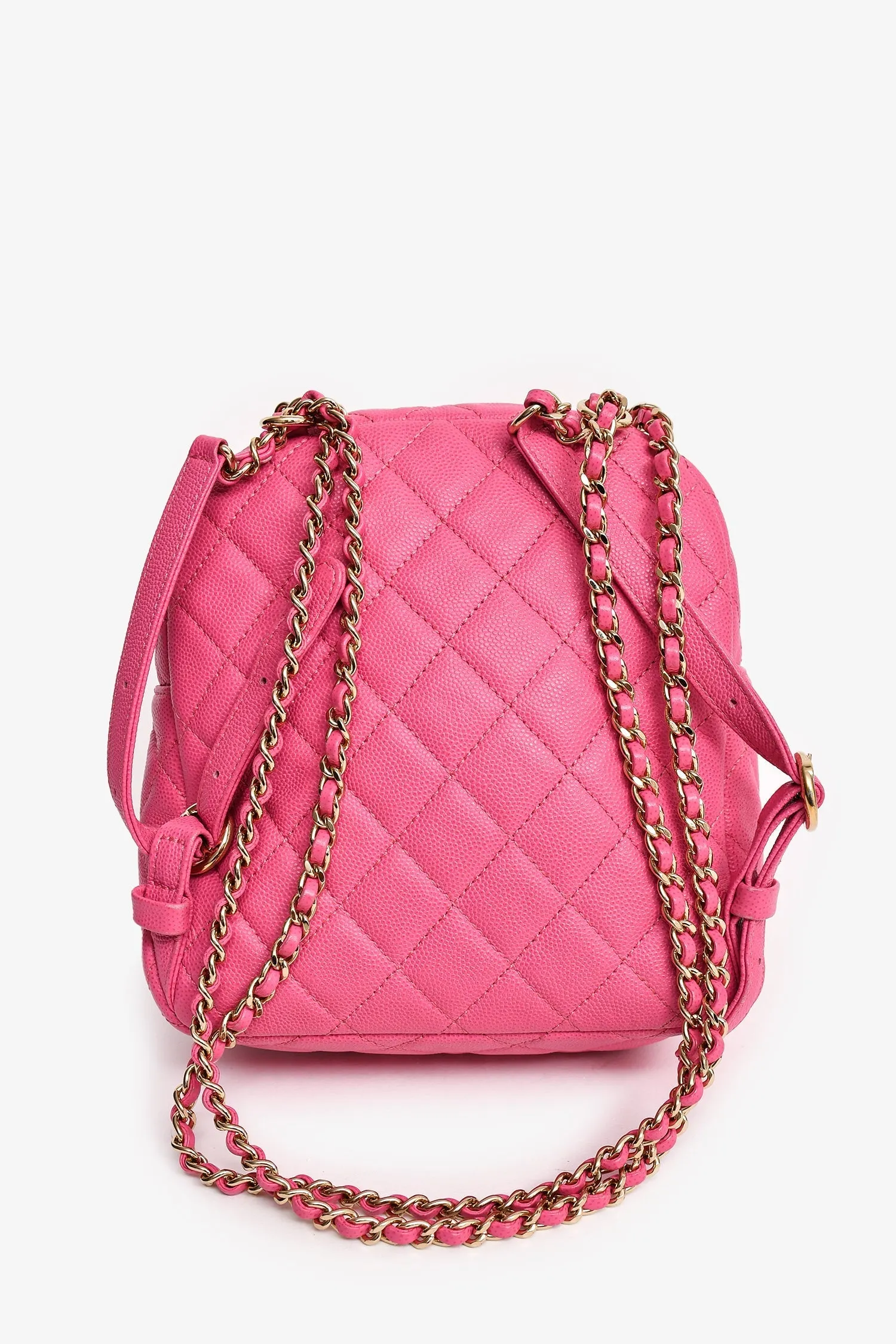 Pre-Loved Chanel 2019 Hot Pink Caviar Leather Mini Chain Backpack