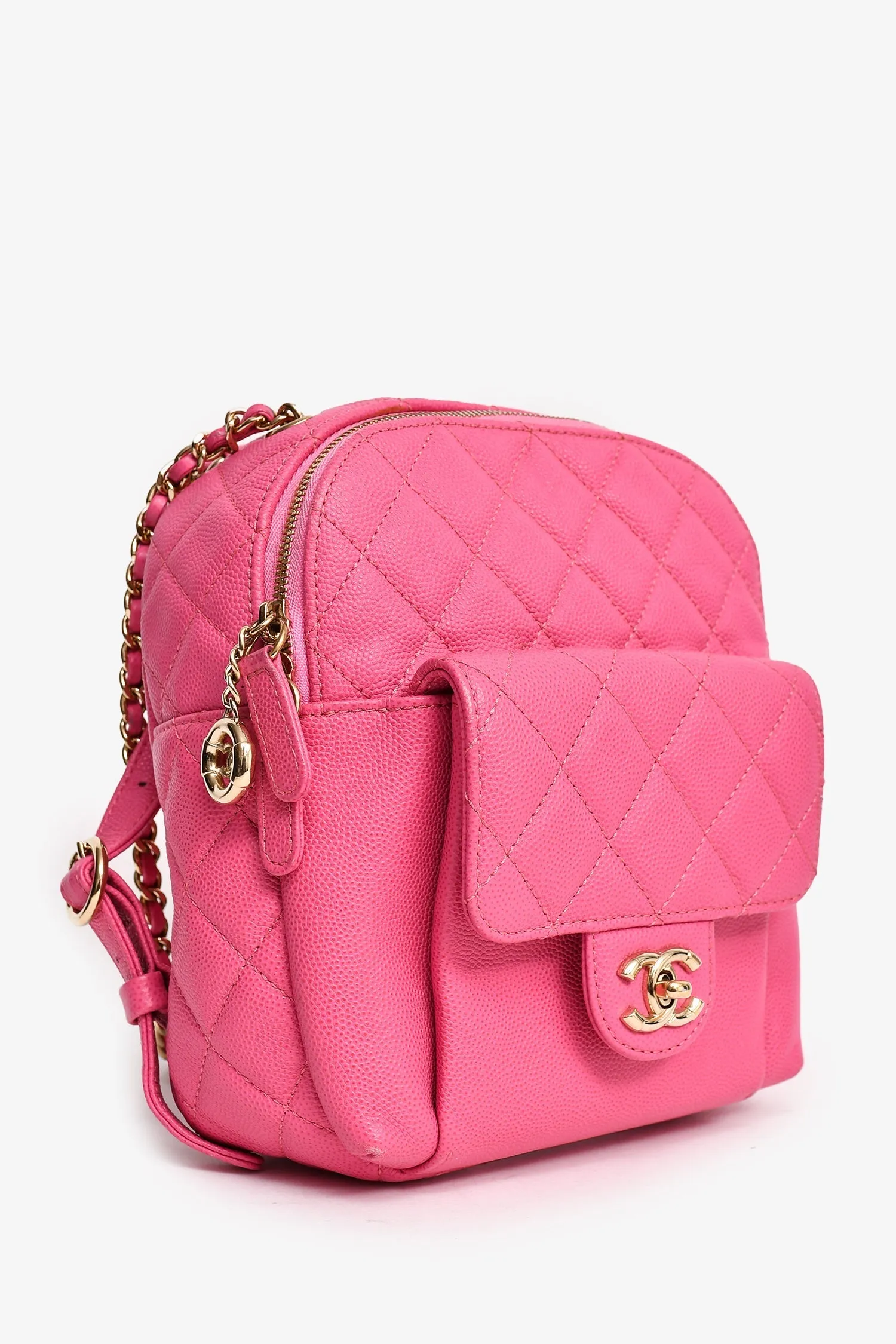 Pre-Loved Chanel 2019 Hot Pink Caviar Leather Mini Chain Backpack