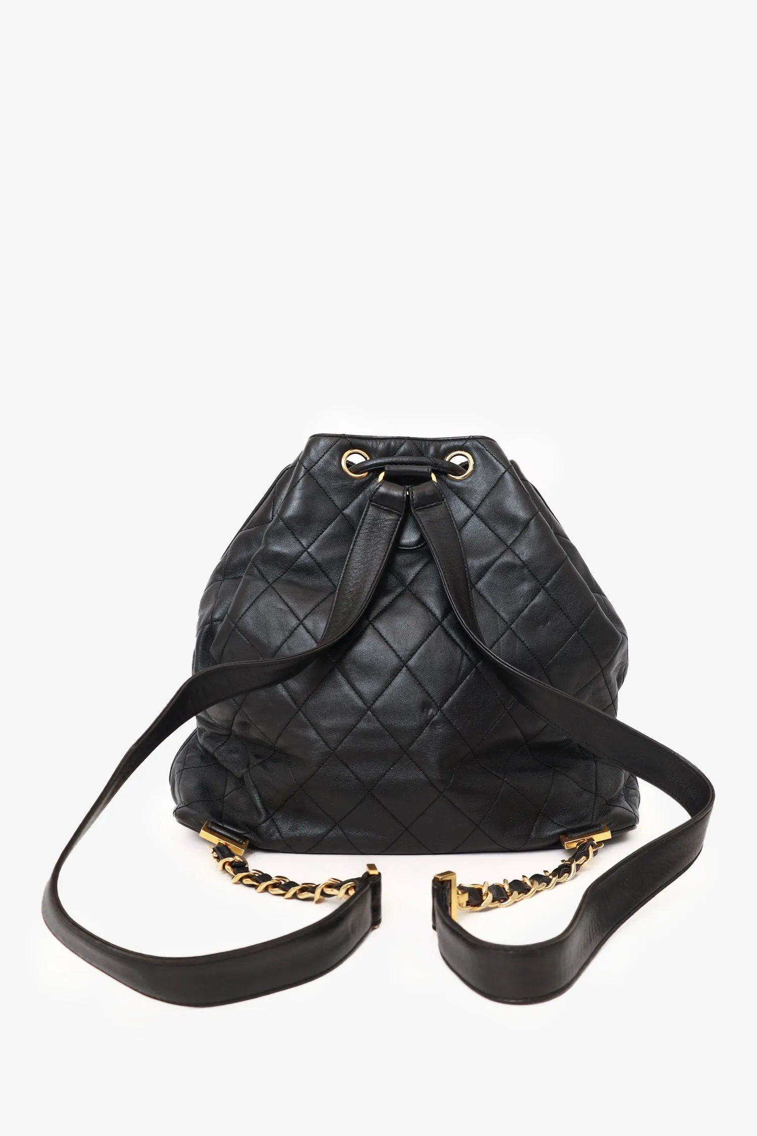 Pre-Loved Chanel Black Quilted Lambskin Drawstring Backpack