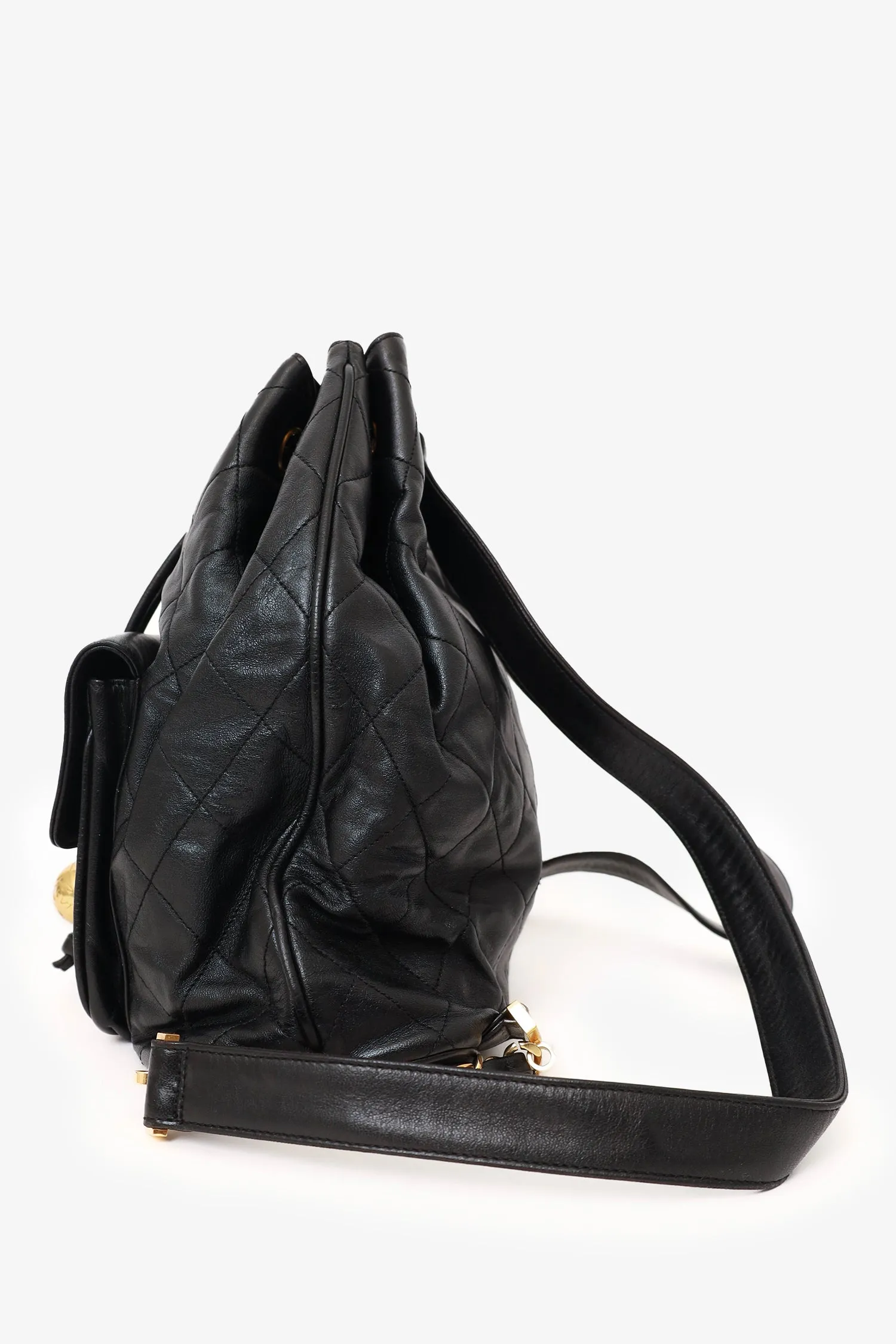 Pre-Loved Chanel Black Quilted Lambskin Drawstring Backpack