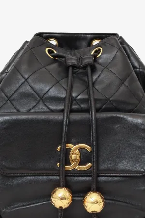 Pre-Loved Chanel Black Quilted Lambskin Drawstring Backpack