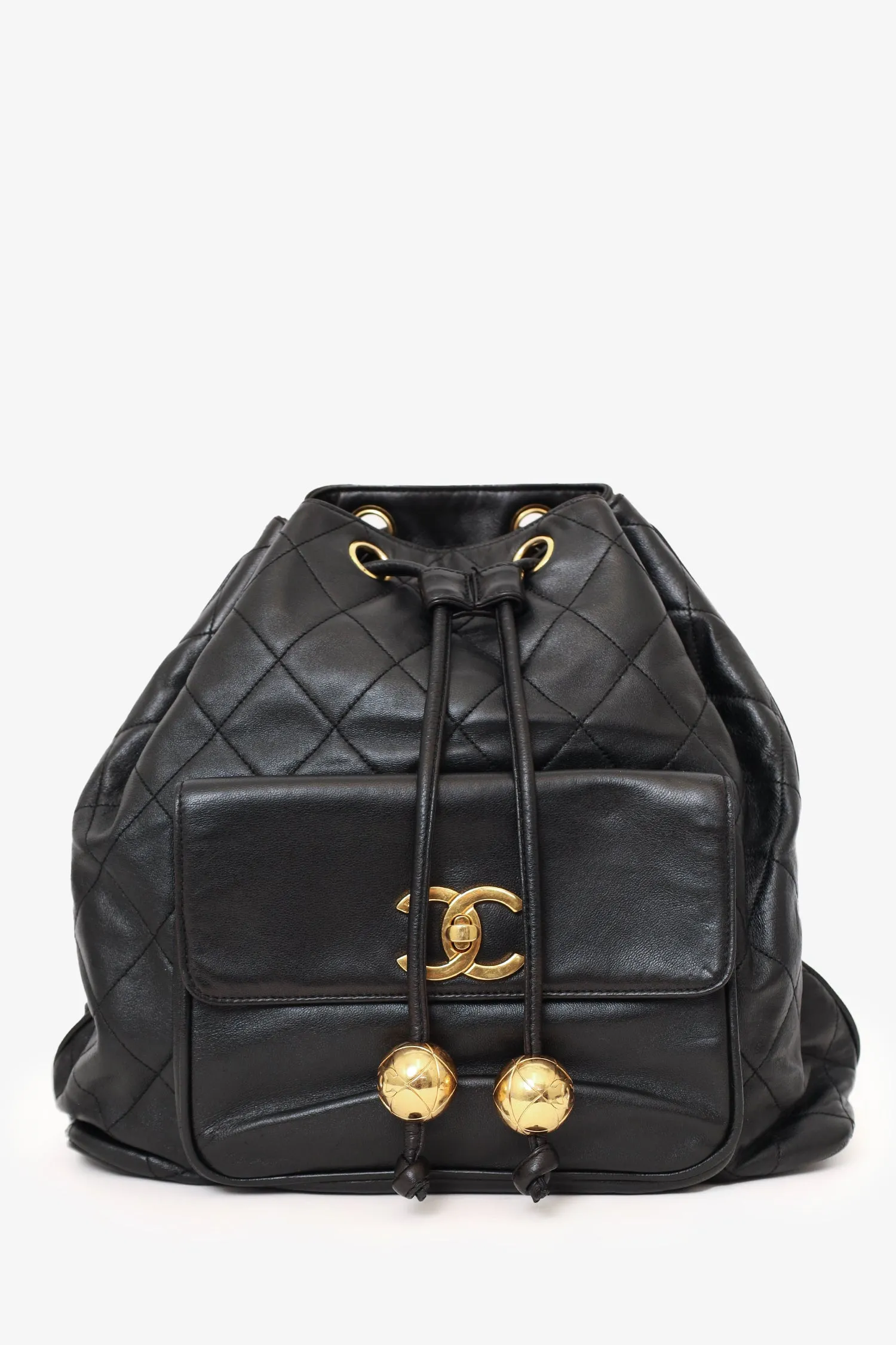 Pre-Loved Chanel Black Quilted Lambskin Drawstring Backpack