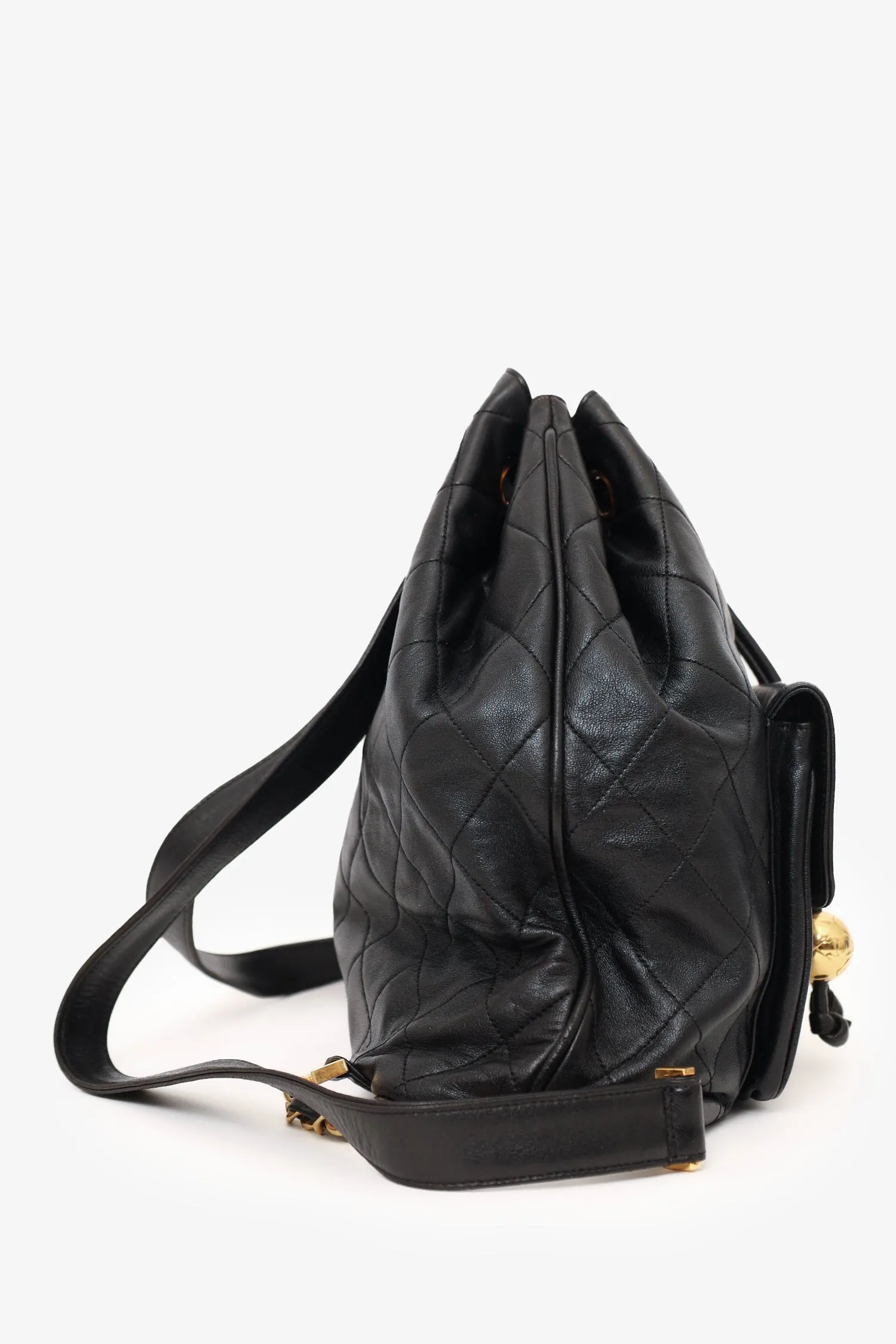 Pre-Loved Chanel Black Quilted Lambskin Drawstring Backpack